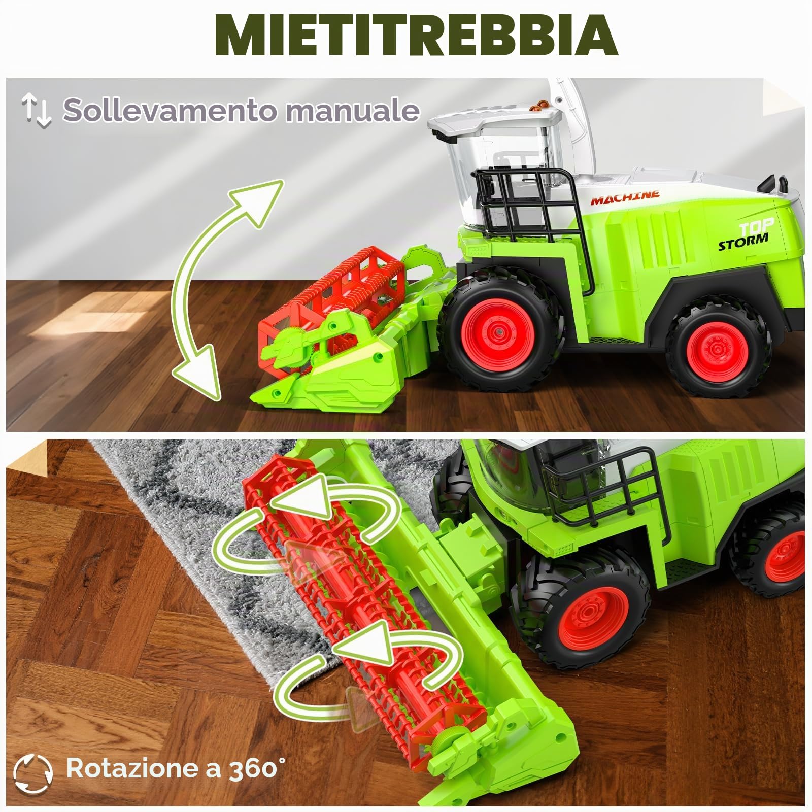 Mietitrebbia Telecomandata con Rimorchio, Trattore Giocattolo RC | Con luci e suoni realistici, gioco della fattoria e regalo di compleanno o Natale per bambini dai 3 anni