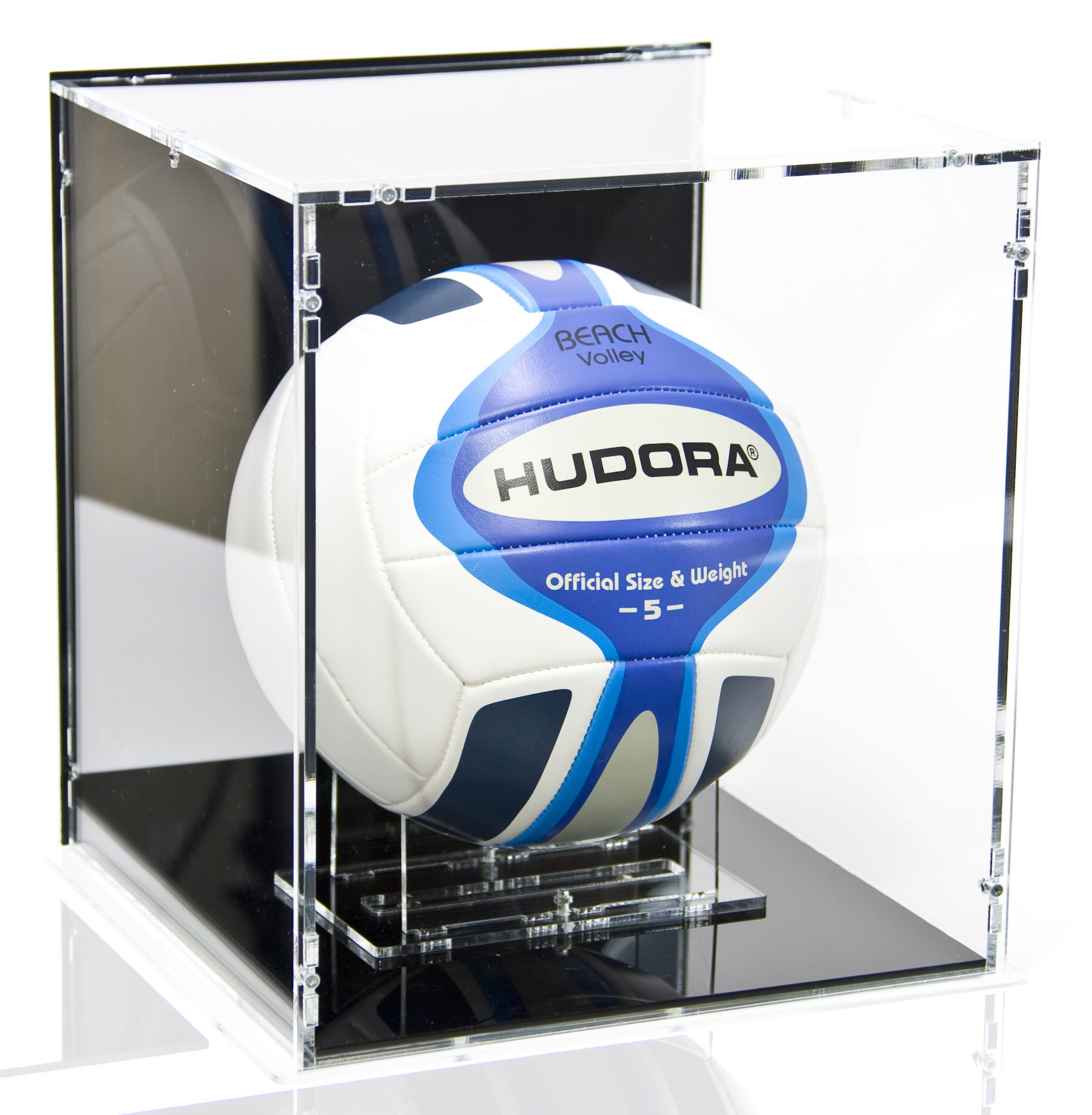SORA Vitrine de Ballon de Volley, avec Base Noir et Panneau d’arrière Noir