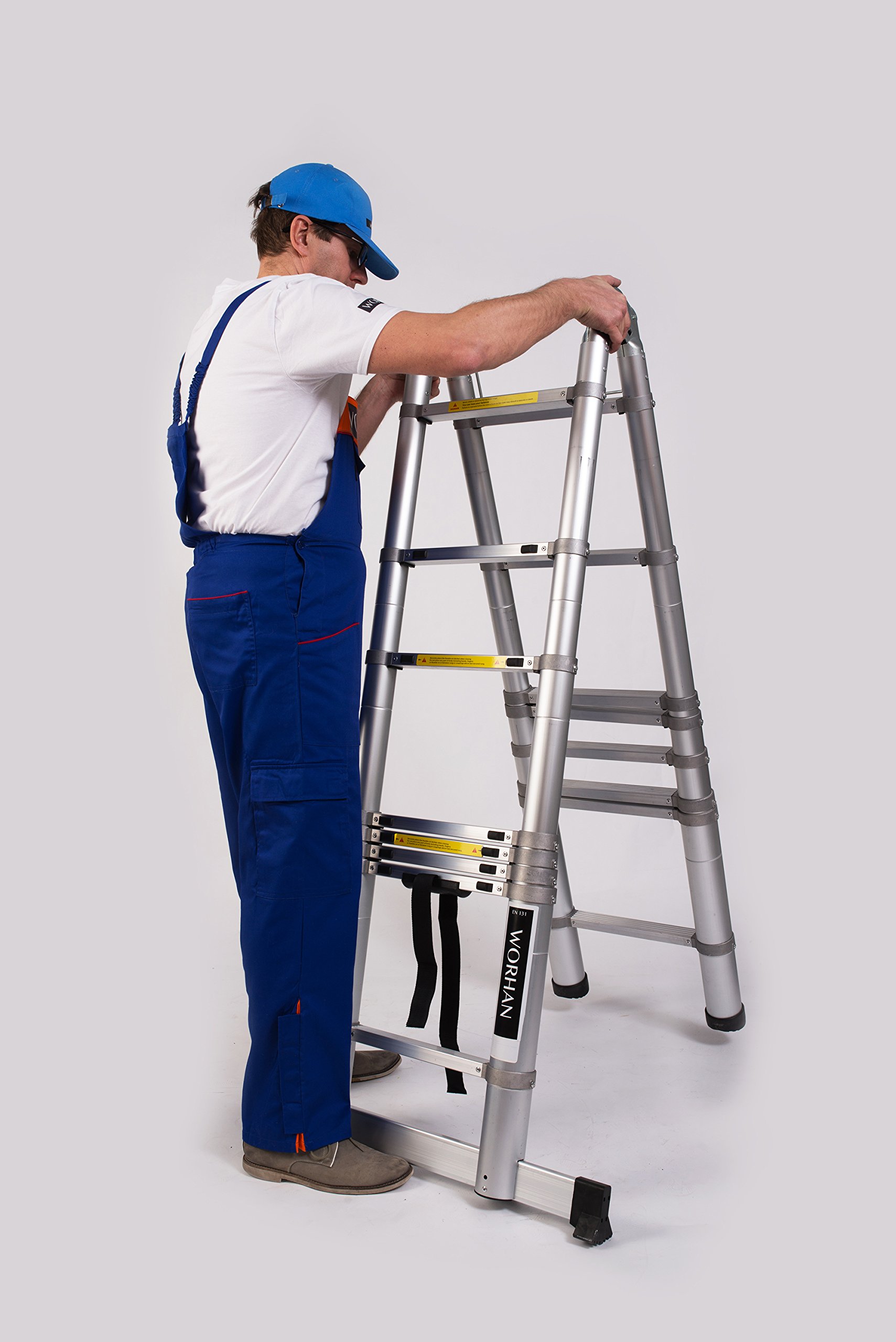 Scala Con Anelli in Alluminio 5.0m Alu Doppia Telescopica Estensibile di Transporto Multiposizione Pieghevole Multifunzione Multiuso in Alluminio AK5+bag