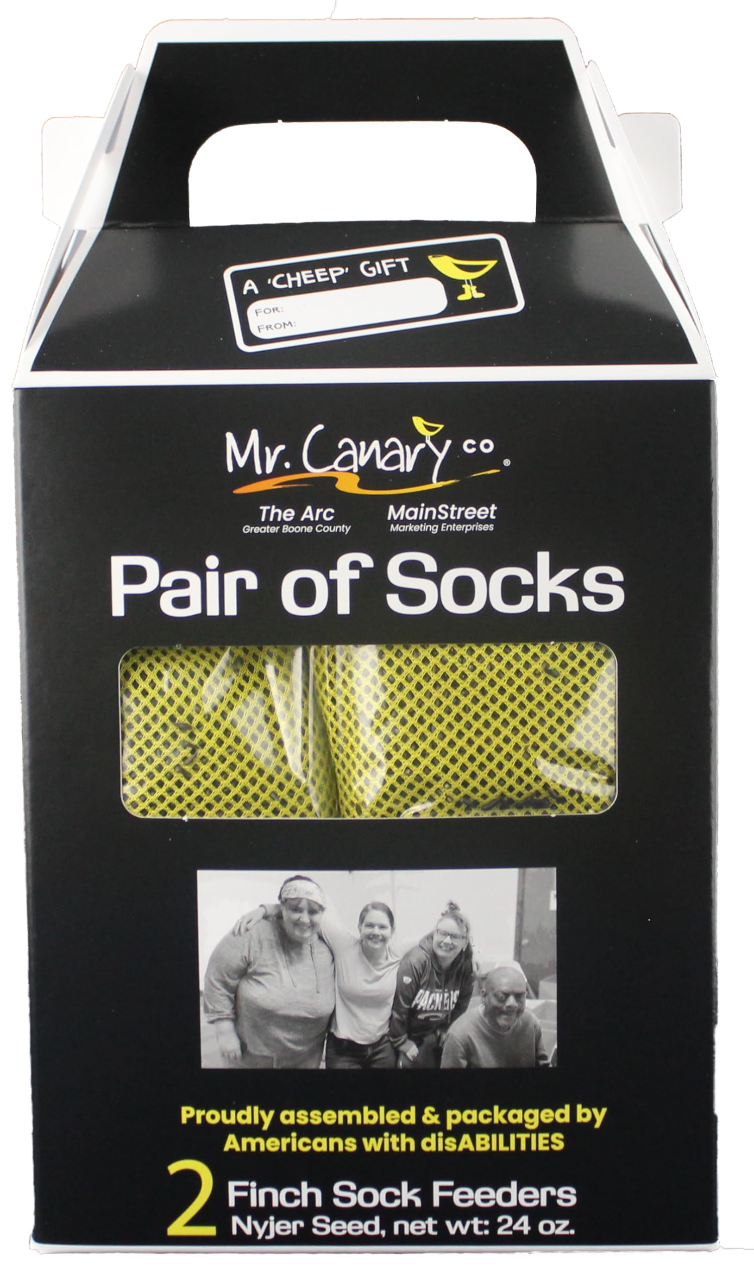 Mr. Canary Yellow 'Pair of Socks' Finch Sock Feeders, 2pk, Seed-Filled All-Season Feeders, 24oz Total