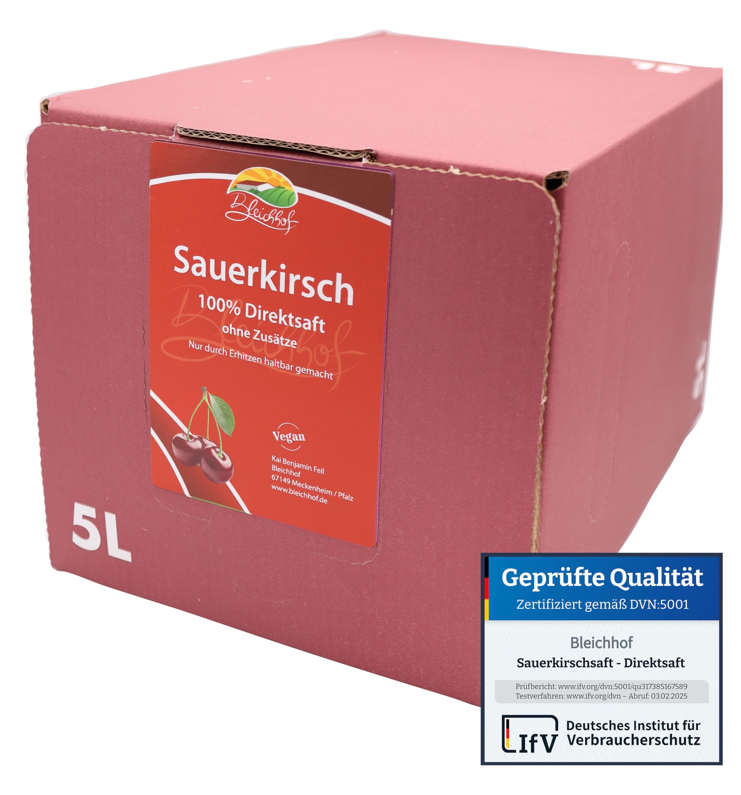 BLEICHHOF® Sauerkirschsaft - Direktsaft, vegan, Bag-in-Box (1x5l)