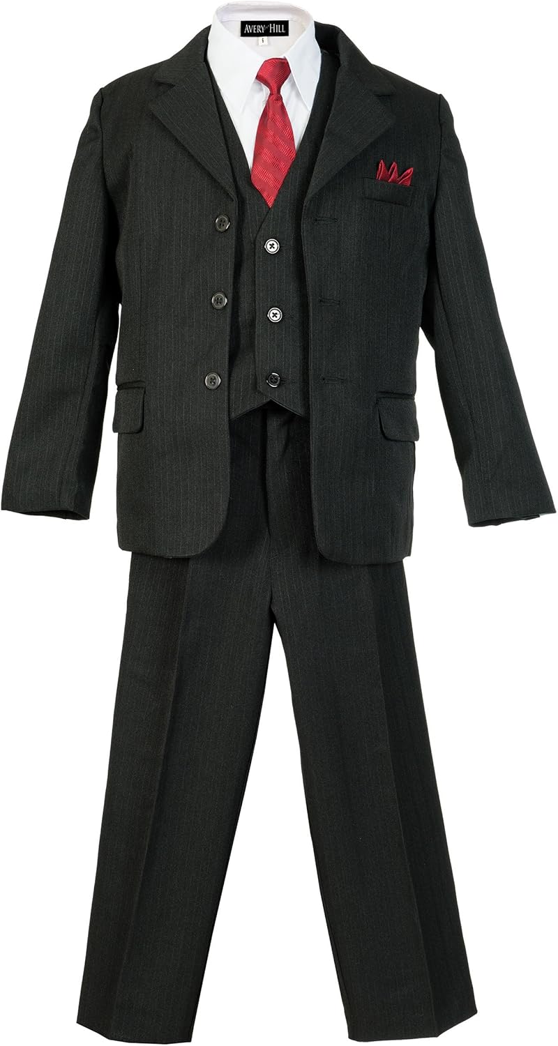 Boys Pinstripe Suit Set with Matching Tie BK 12 Black