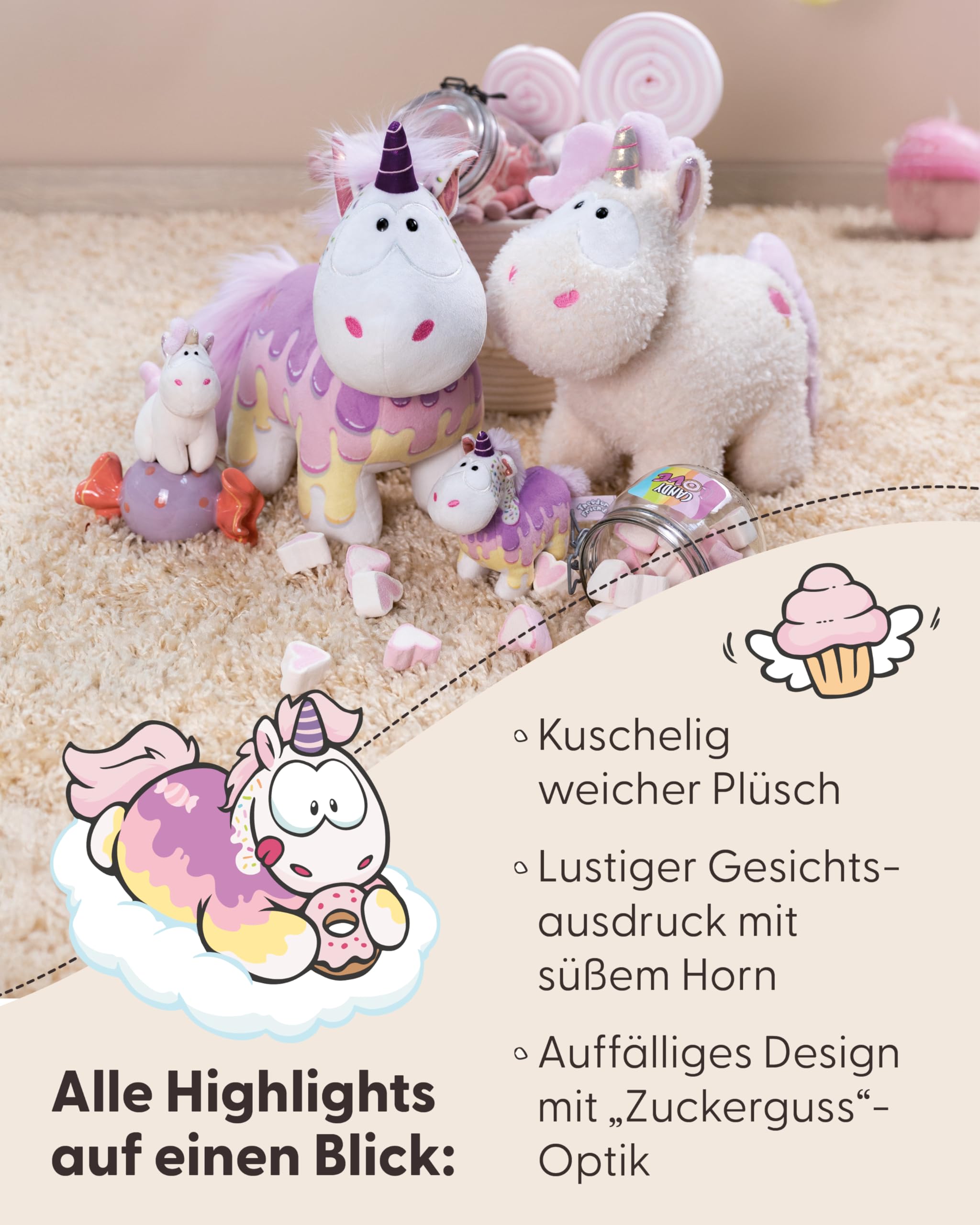 NICI Kuscheltier Einhorn Sweety Rainbow 22cm - Weiss - Weiches Plüschtier – niedliches Stofftier zum Kuscheln & Spielen – tolle Geschenkidee für Kinder & Erwachsene - 61906