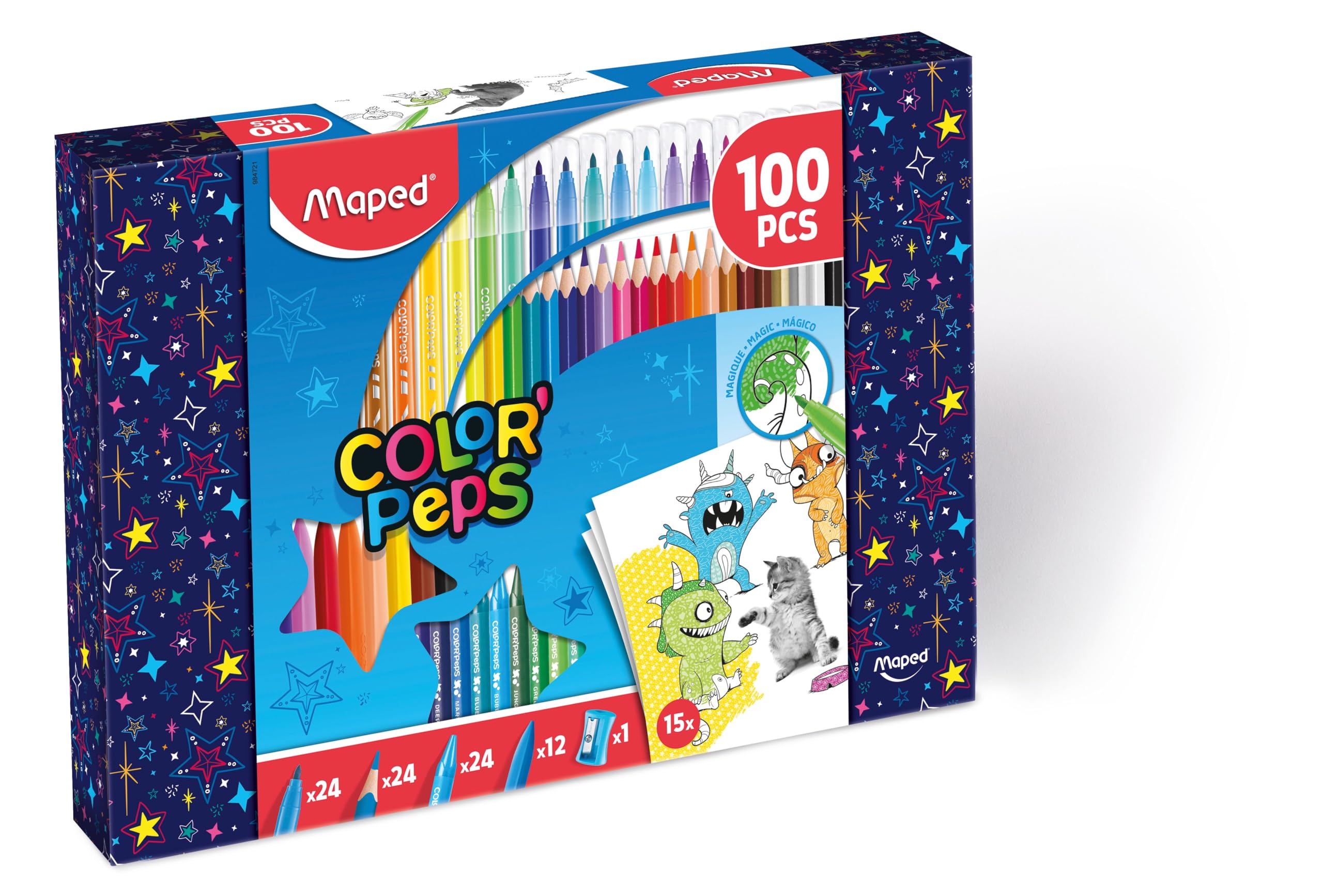 Loisirs Créatifs Enfants Cadeau Kit Coloriage Maped 100 Pièces - 36 Crayons, 36 Feutres, 24 Craies Et Accessoires, Mallette Portable Feutre Enfant
