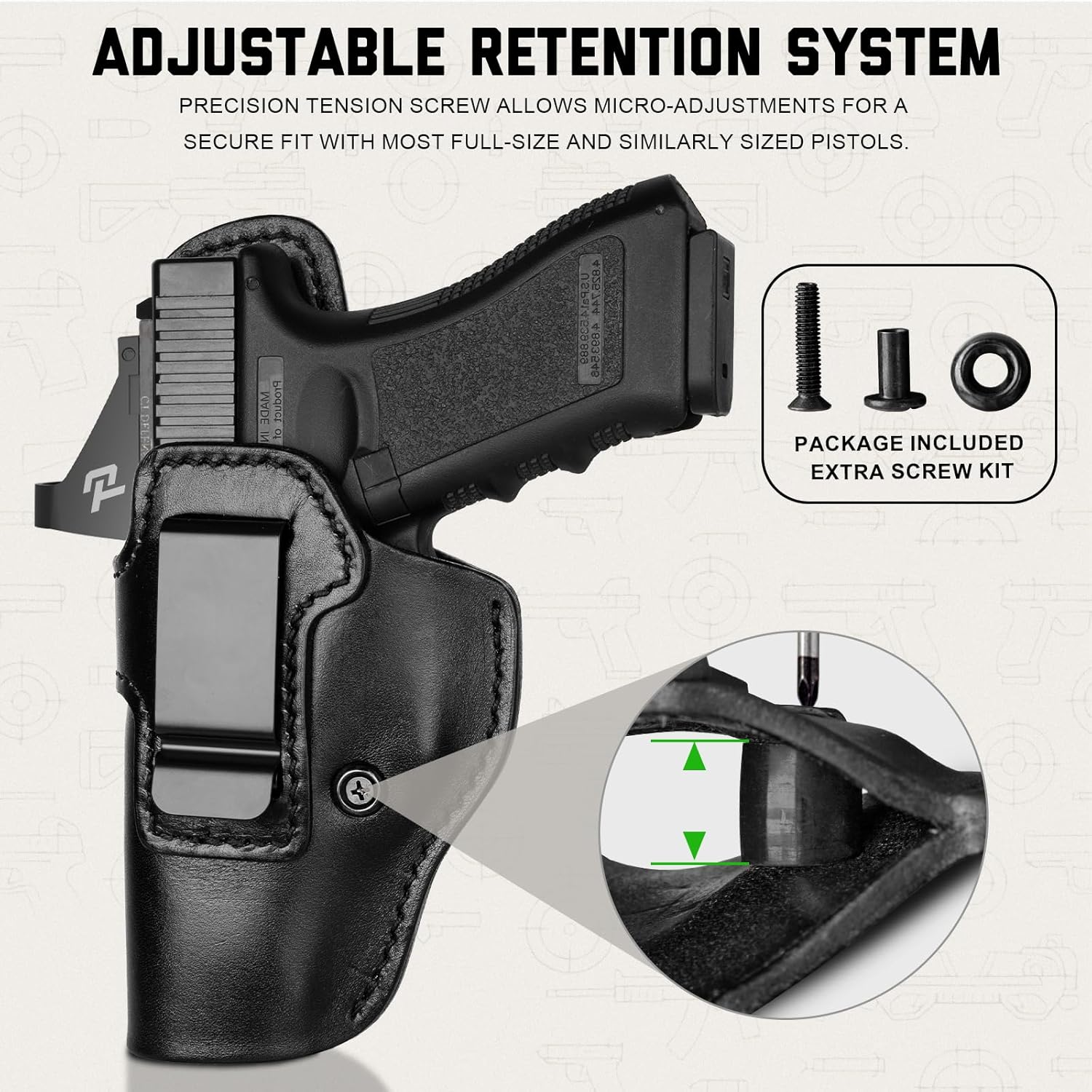 Premium Universal Leather IWB Holster for G17/G20/G21/G22, HK VP9, Walther PPQ and Similar Size Standard/Full-Size Pistols, Inside Waistband Concealed Carry Holster with Optic Cut, Balck Color