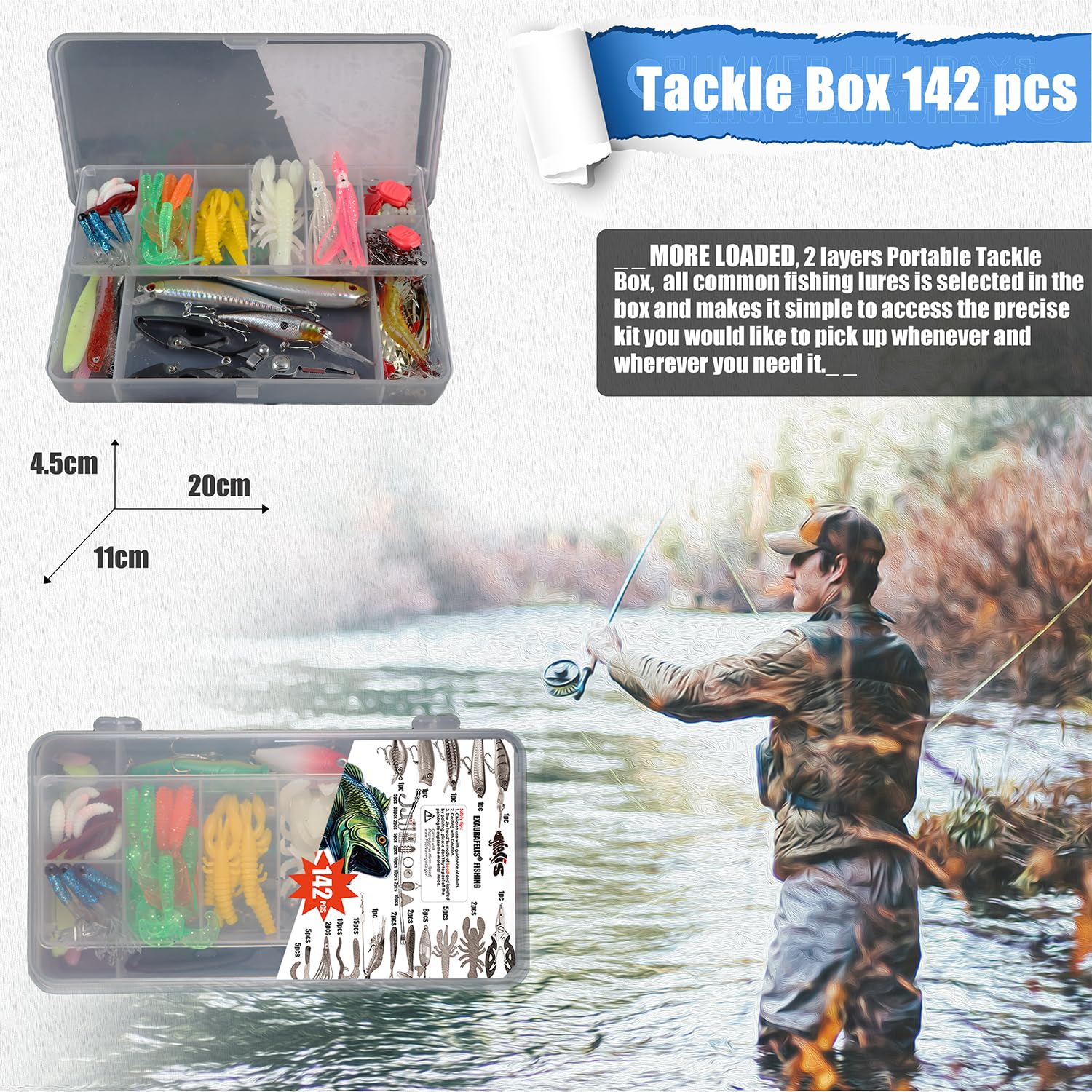 EXAURAFELIS Kit de leurres de pêche 142 pièces
