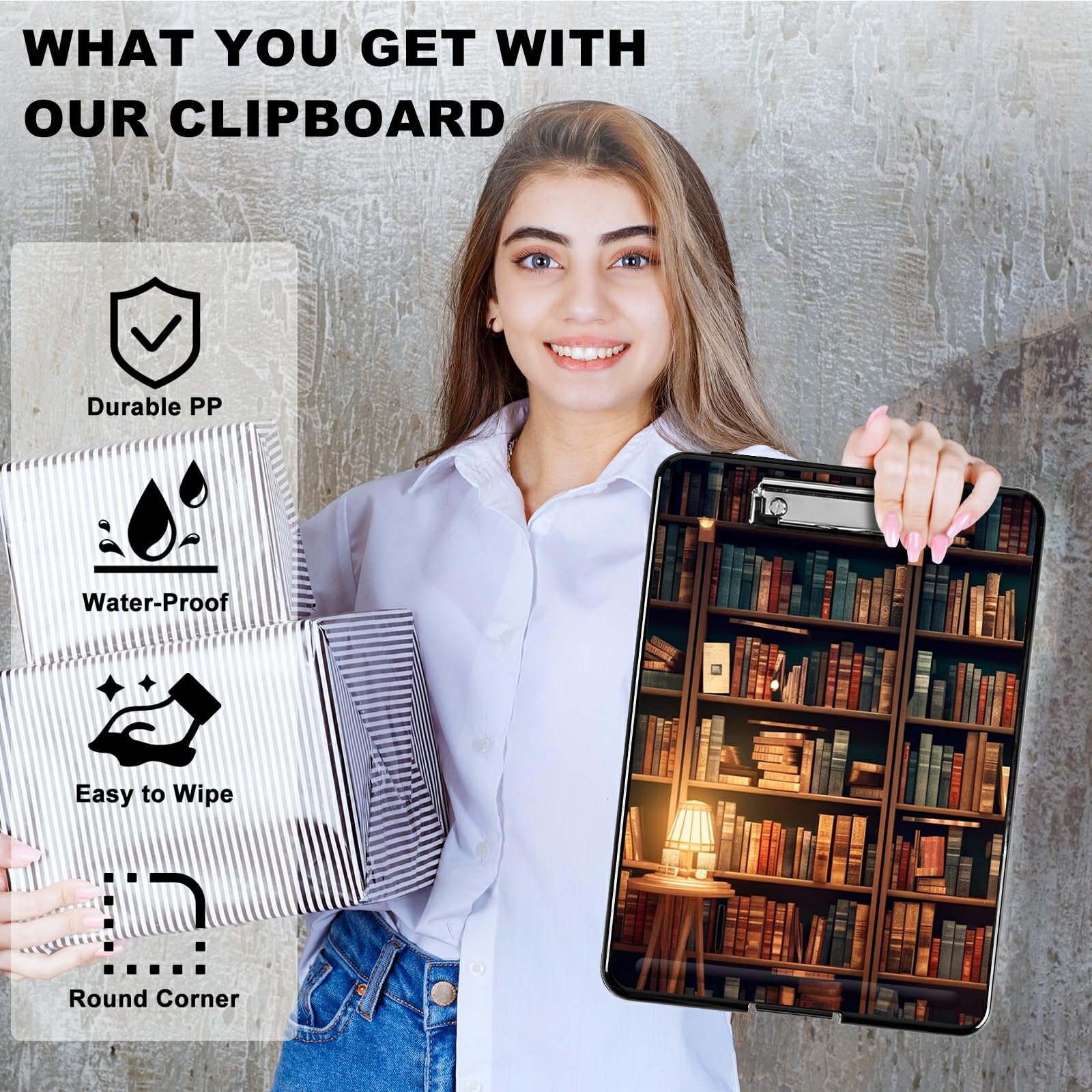 RWUTYTIUL Books Library A4 Clipboard with Storage Pen Holder, Clipboards Organizer Nursing Clipboard Foldable File Folder Plastic Clipboard Folio Clip Board for Office Students Classroom Doctor - Image 2