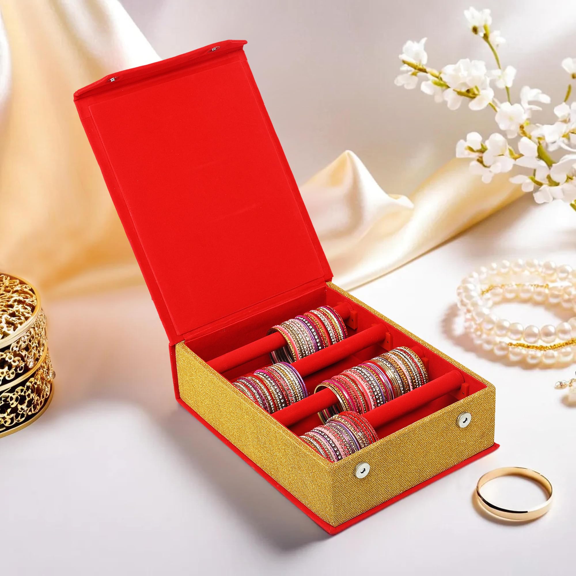Kuber Industries Jewelry Bangle Box | Jewellery Case Organizer (3 Rod) Bangles Box for Women | Velvet Jewelry Box | Storage Organizer | Watch Organizer (Lining Number Lock) Red (B0D7VG4G3J) Amazon Price History, Amazon Price Tracker