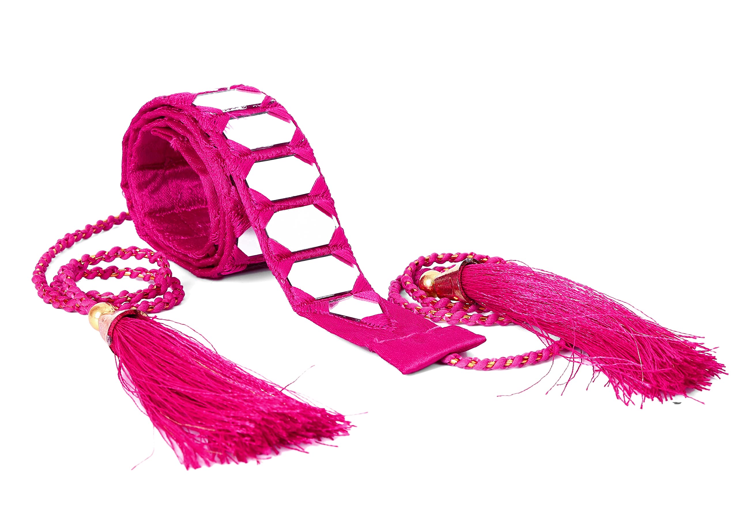 C7Gangani Pink Color Without Latkan Hexagone Shape Mirror Work Cloth Fashion Kamarband For Women And Girls (Waist Belt and Belly Chain)-image-35