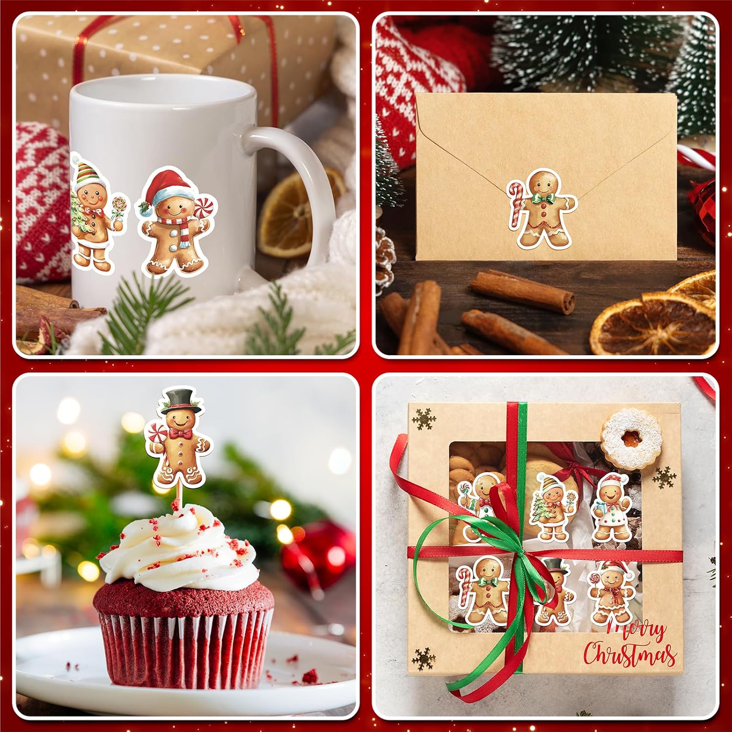 Whaline 1000 Pcs Christmas Stickers Roll Watercolor Gingerbread Man Self-Adhesive Decals for Xmas Winter Holiday Scrapbook Journal Envelope Decor, 12 Designs - Image 7