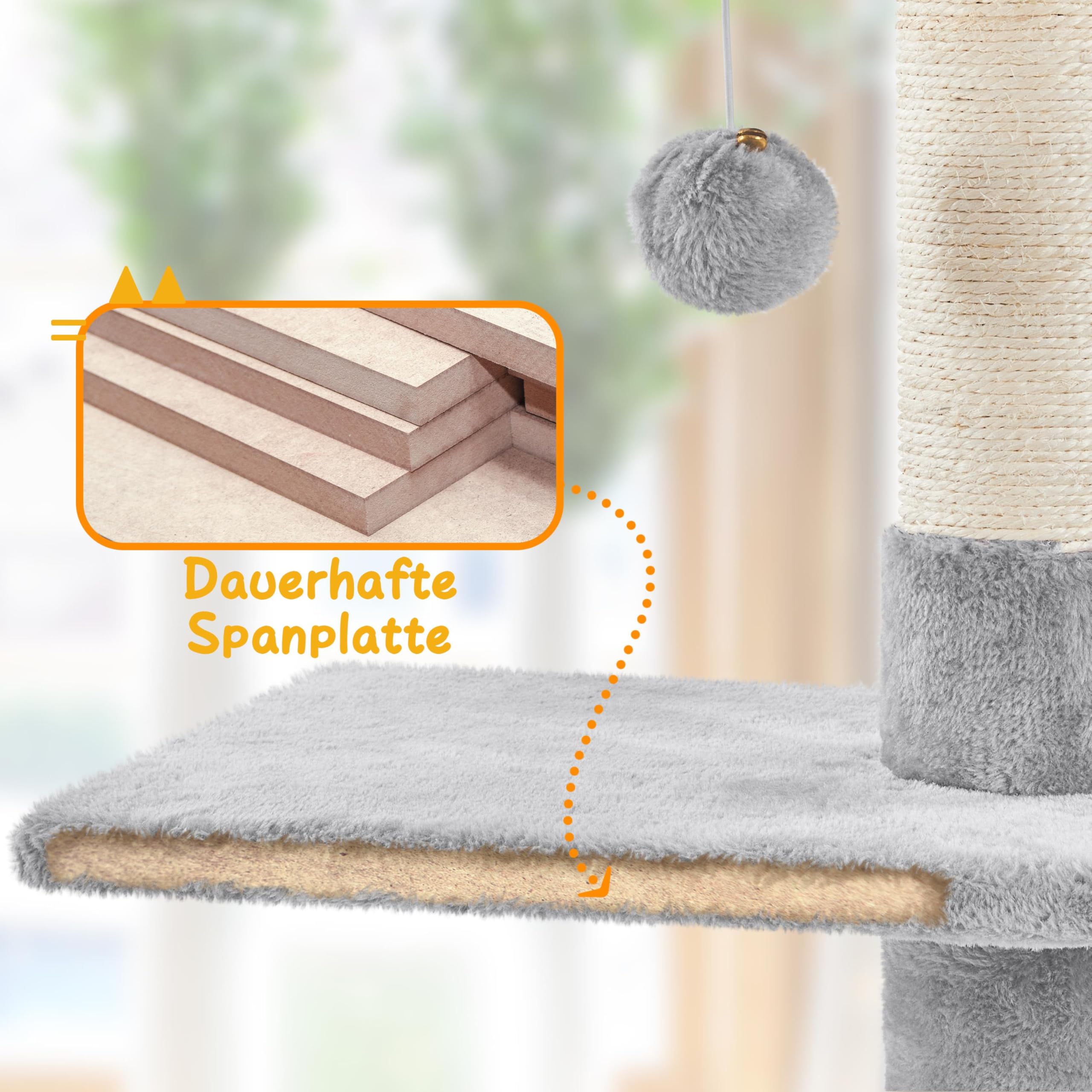Yaheetech 226-265,5 cm Kratzbaum XXL Katzenbaum mit Deckenspanner hellgrau | Höhenverstellbar | Deckenhoch Katzenkratzbaum | mit 3 Kratzsäulen & 4 Plattformen | Flexibel Design | Kletterbaum