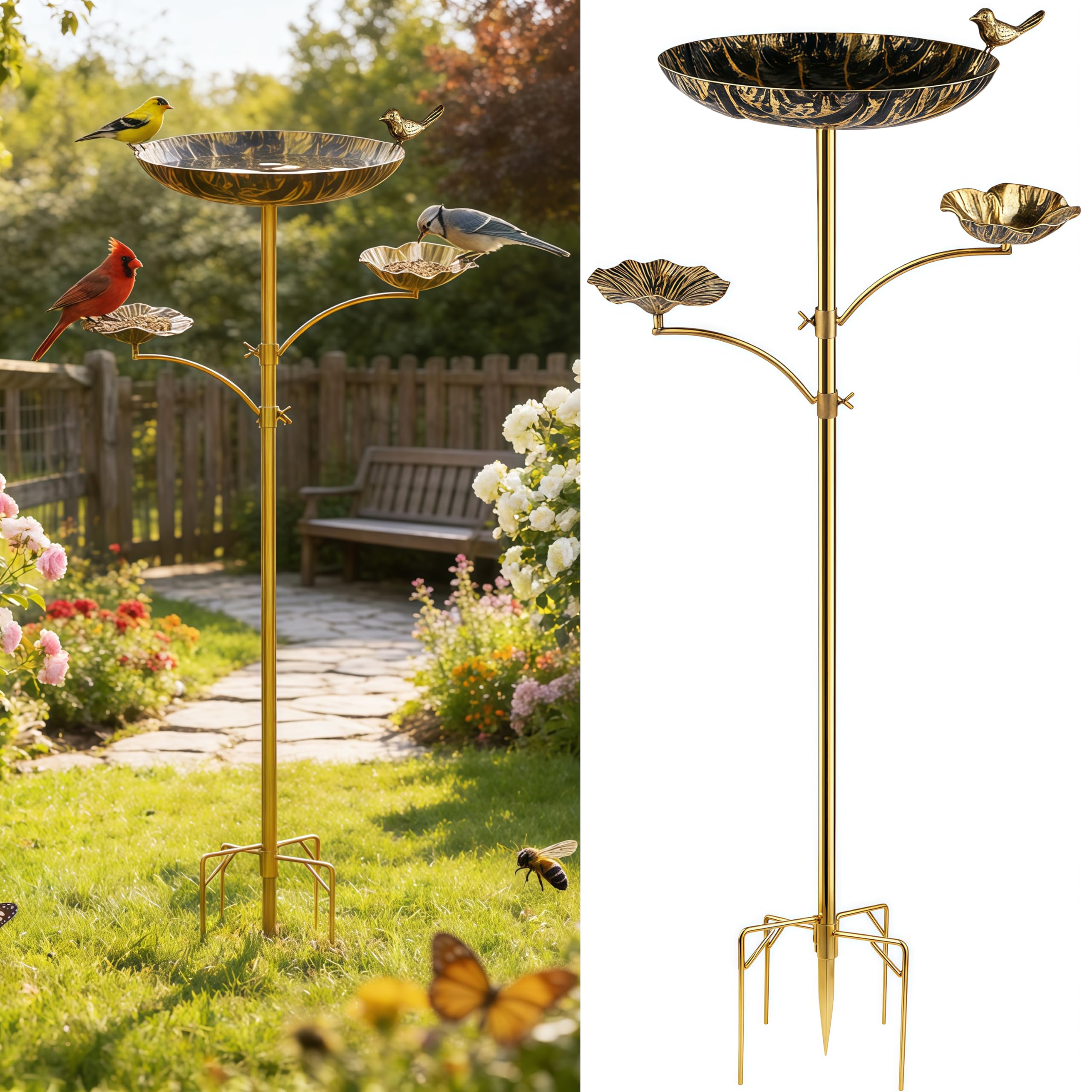 51" Tall Metal Bird Bath for Outside, Outdoors Water Feeder Bowl