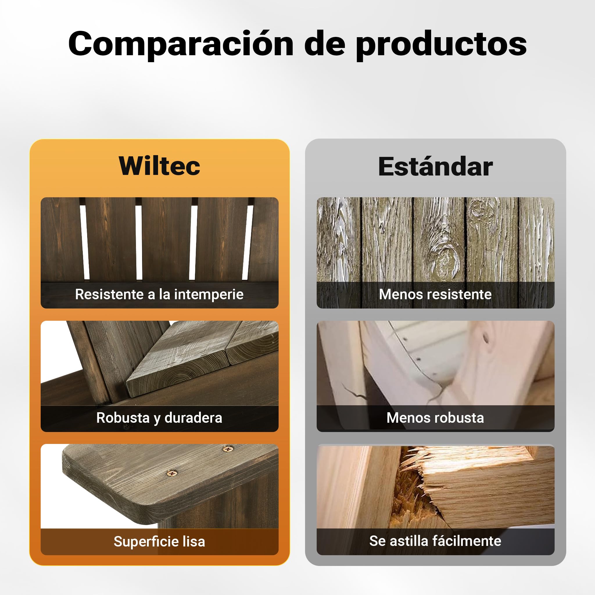 WilTec Silla de jardín Adirondack de Madera Maciza 89 x 72 x 92,5 cm - para Exterior, jardín - hasta 160 kg - ergonómica - de Pino - Muebles ajardinados macizos atemporales