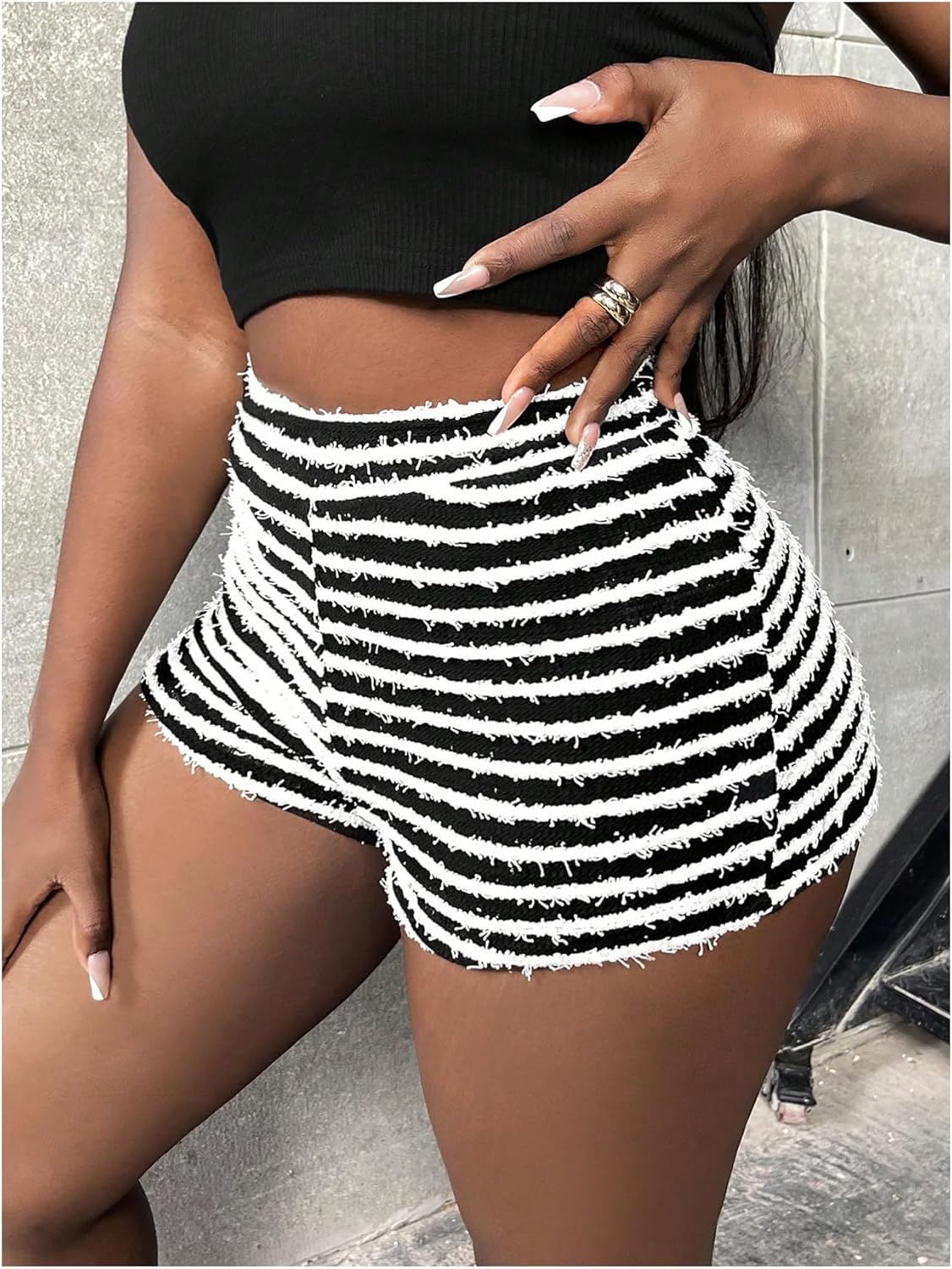 Verdusa Women's Plus Size Striped Micro Shorts High Waisted Party Club Skinny Booty Shorts - Image 3