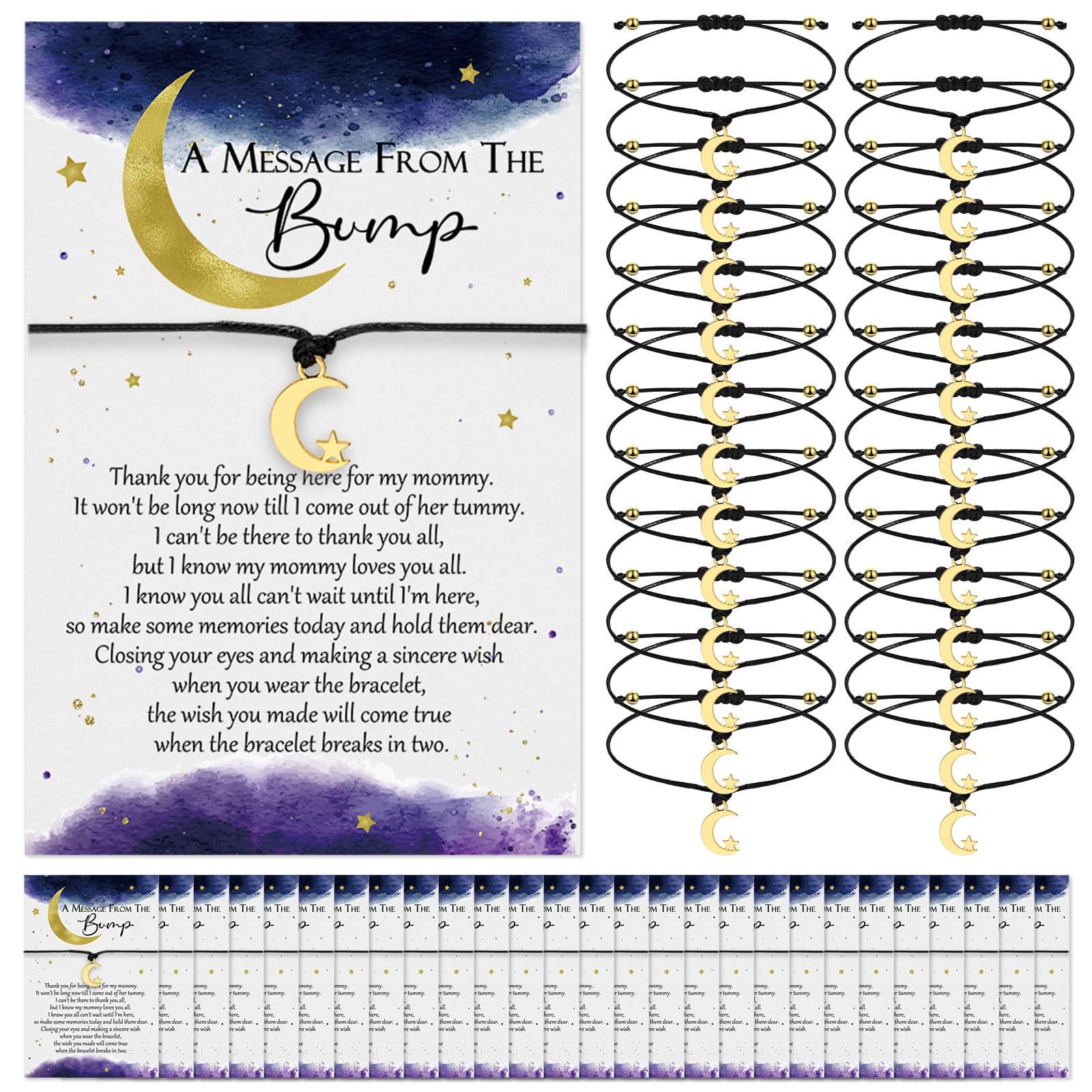 Landical Over the Moon Theme Baby Shower Favors for Guest Moon Star Baby Shower Bracelet a Message from the Bump Wish Bracelet Twinkle Little Star Party Favor for Gender Reveal Baby Shower