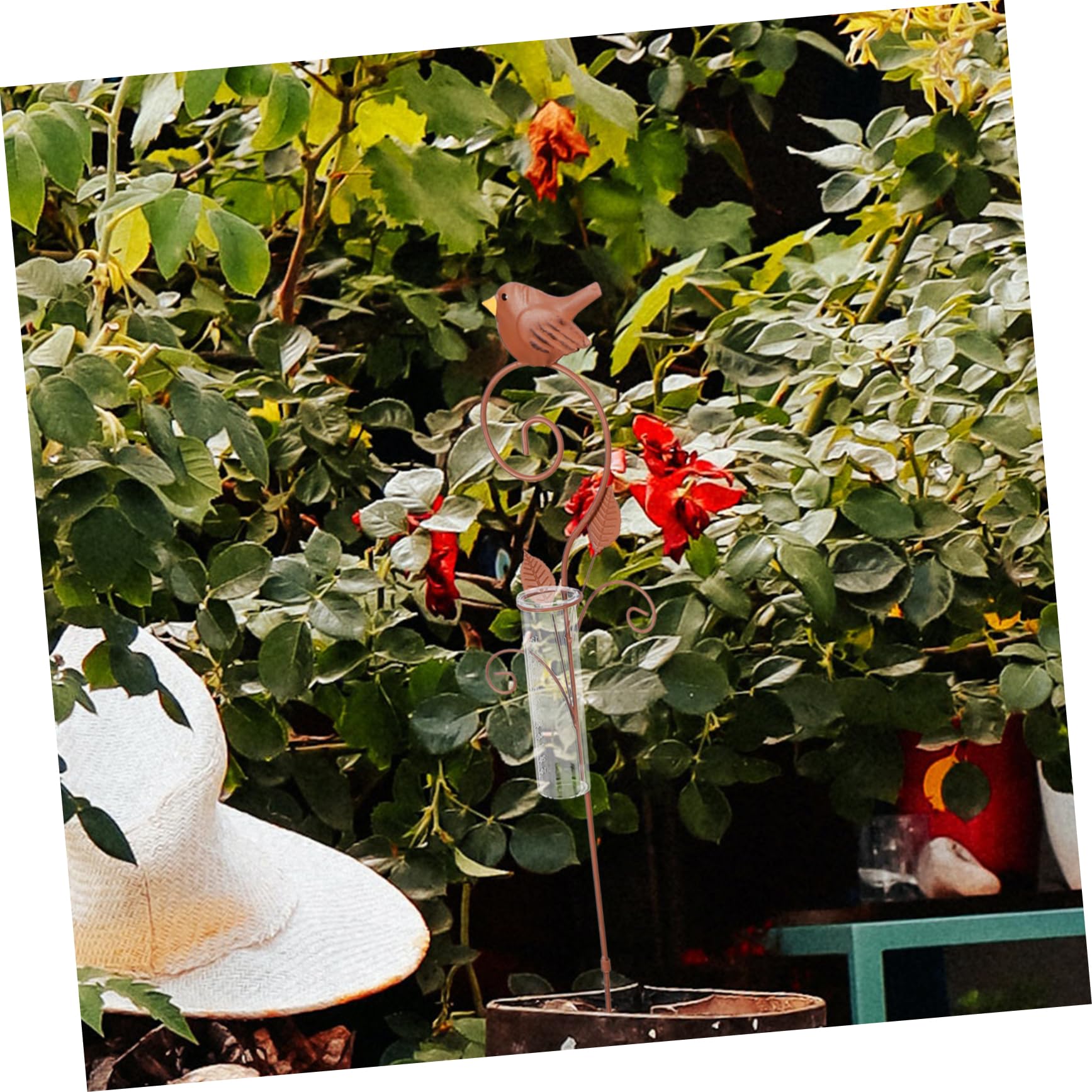 Pluviometro Decorativo da Giardino con Paletto in Ferro e Vetro | Marrone, per Prato e Cortile, Misura la Pioggia, Stile Vivace e Pratico