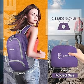 ZOMAKE Lightweight Packable Backpack 30L - Foldable Hiking Backpacks Water Resistant Compact Folding Daypack for Travel(Purple)