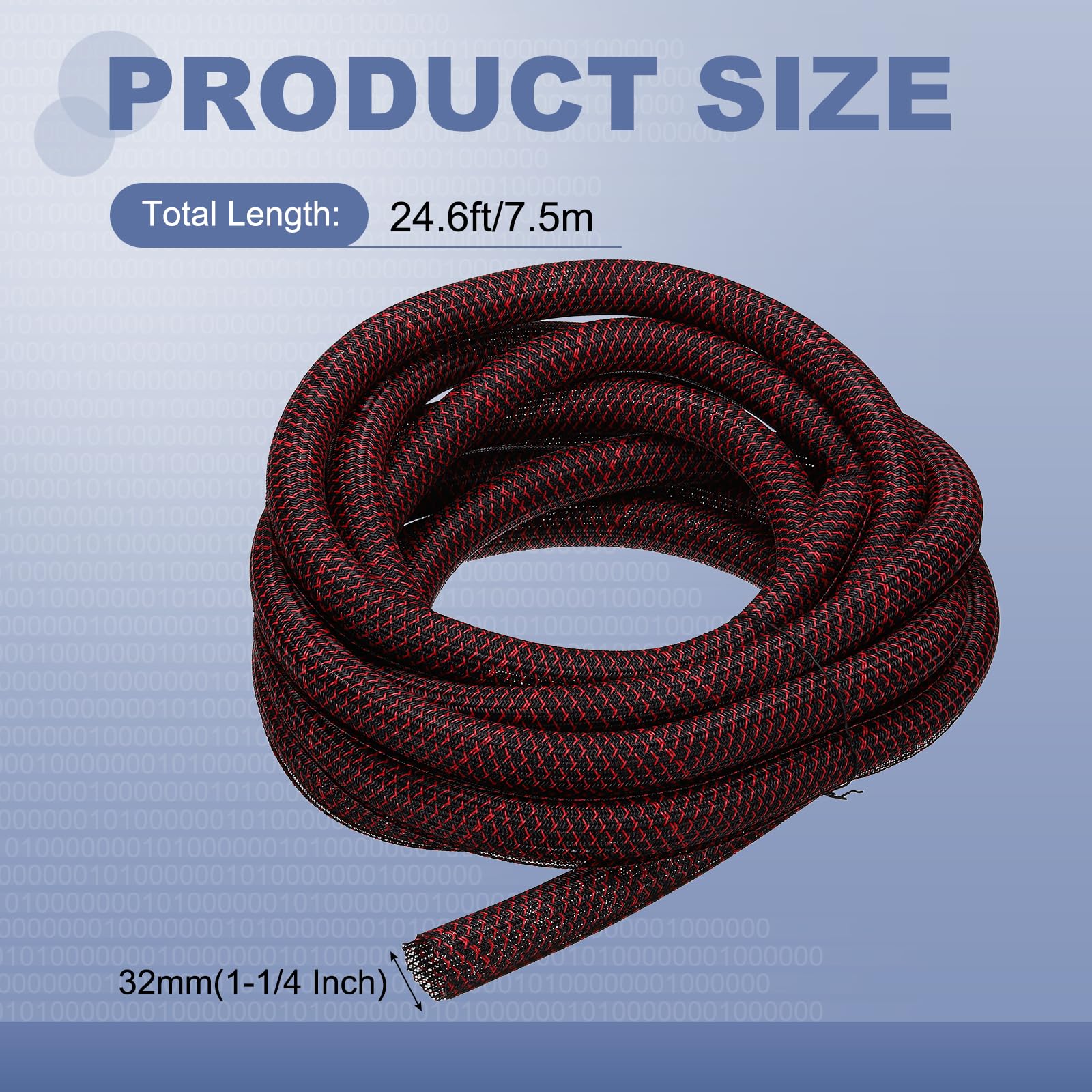 sourcing map Gaine fendue en PET ignifuge UL94-V2 pour fils et câbles – Pour gestion des câbles – Noir/rouge – 3,8 cm – 7,6 m