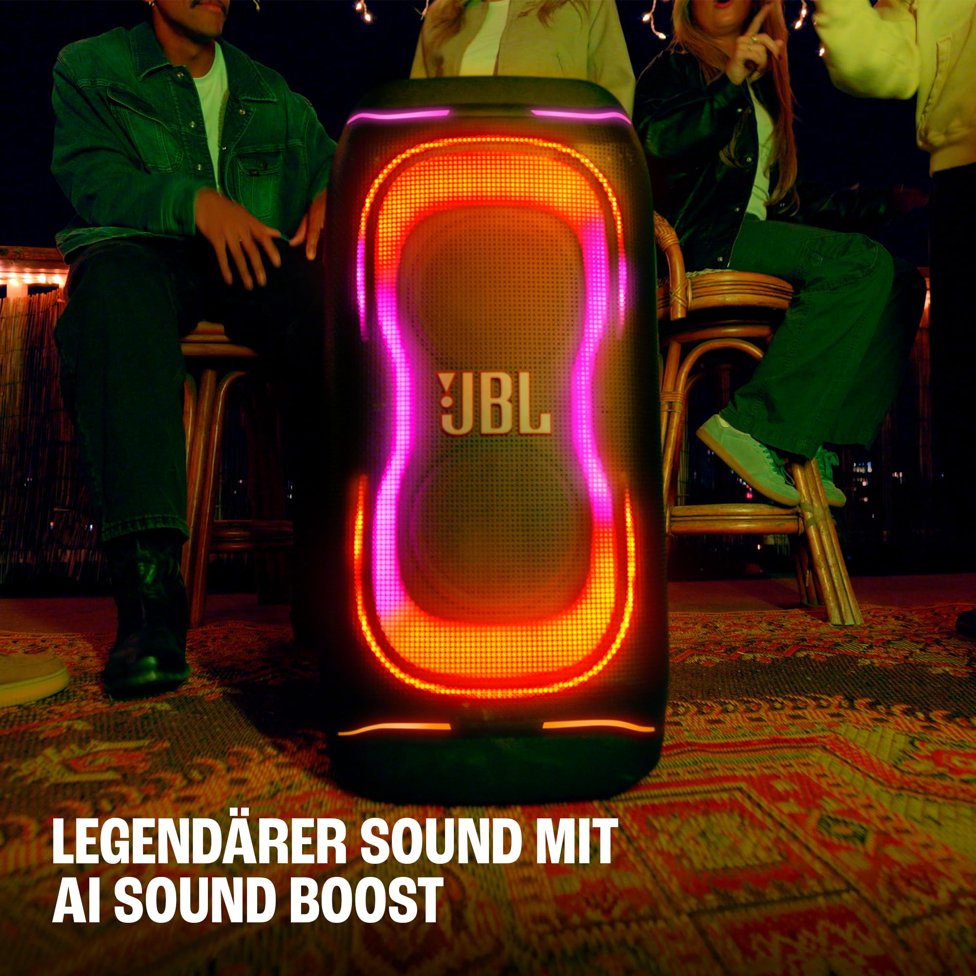 JBL PartyBox 330 Tragbarer Partylautsprecher, Schwarz | JBL Sound, Lichtshow, AI Sound Boost, Bluetooth, Teleskopgriff, IPX4 spritzwassergeschützt, bis zu 18 Std Wiedergabezeit