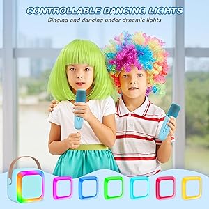 Mini Karaoke Machine for Kids Adults,Portable Bluetooth Karaoke Speaker with 2 Wireless Microphone and LED Lights,Toys for Party,Home KTV,Birthday for Boys 4, 5, 6, 7, 8,12+ Toddler Teens(Blue)