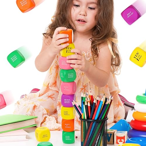 Miniatura 4 de 20 bolas motivacionales para el estrés a granel para adultos, forma cuadrada, bolas de alivio del estrés cerebral, citas de dados de espuma para