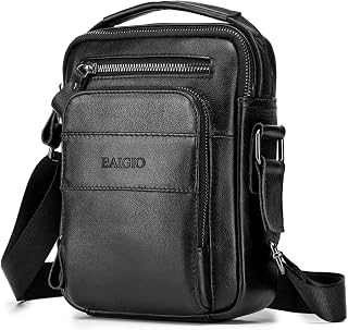 BAIGIO Leder Umhängetasche Herren Schultertasche Vintage Männer Tasche Crossbody Bag Herrentasche zum Umhängen Ledertasche mit Verstellbarem Gurt für Business Arbeit Reise