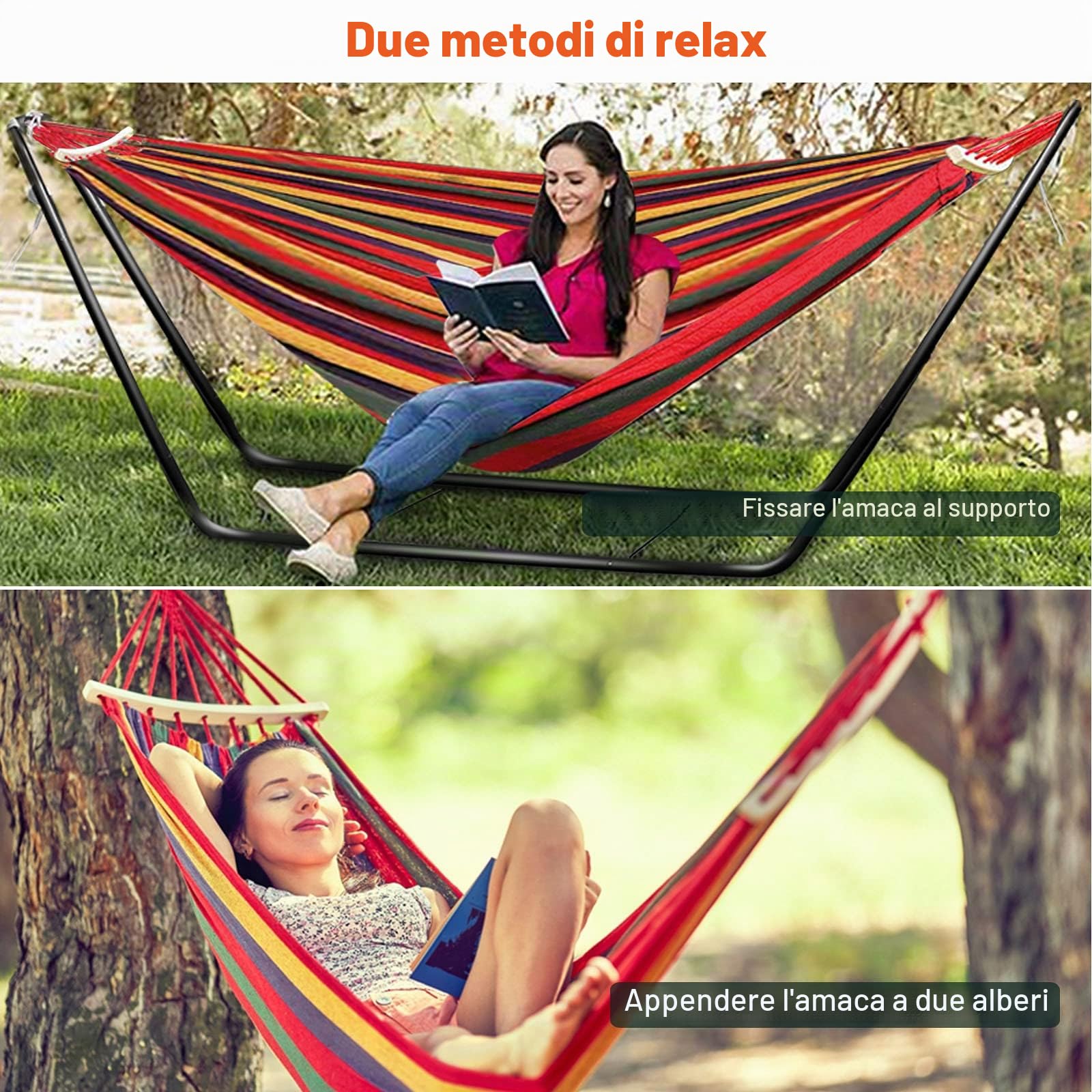 Amaca con supporto, amaca, amaca all'aperto con supporto, amaca da giardino con supporto, sedie da giardino da campeggio, amaca singola con struttura in metallo con borsa portatile e accessori