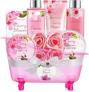 Body & Earth Spa Gifts for Women Self Care Kit - 8pcs Cherry Blossom & Jasmine Bath Sets for Women, Birthday, Mother's Day Gifts for Mother, Wife, Girlfriends