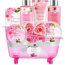 Body &amp; Earth Spa Gifts for Women Self Care Kit - 8pcs Cherry Blossom &amp; Jasmine Bath Sets for Women, Birthday, Christmas Gift Baskets for Mother, Wife, Girlfriends