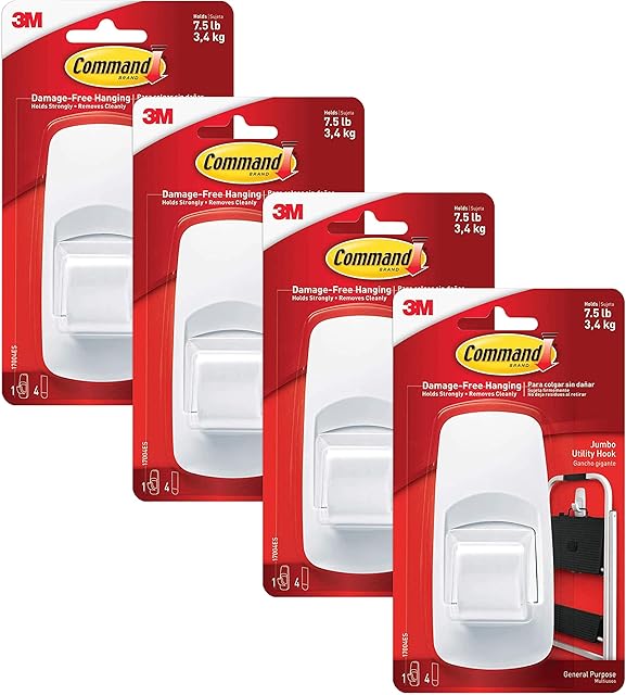 Command 4-Packages of 7.5 lb Capacity Hook, Indoor Use, Jumbo, White (17004ES)