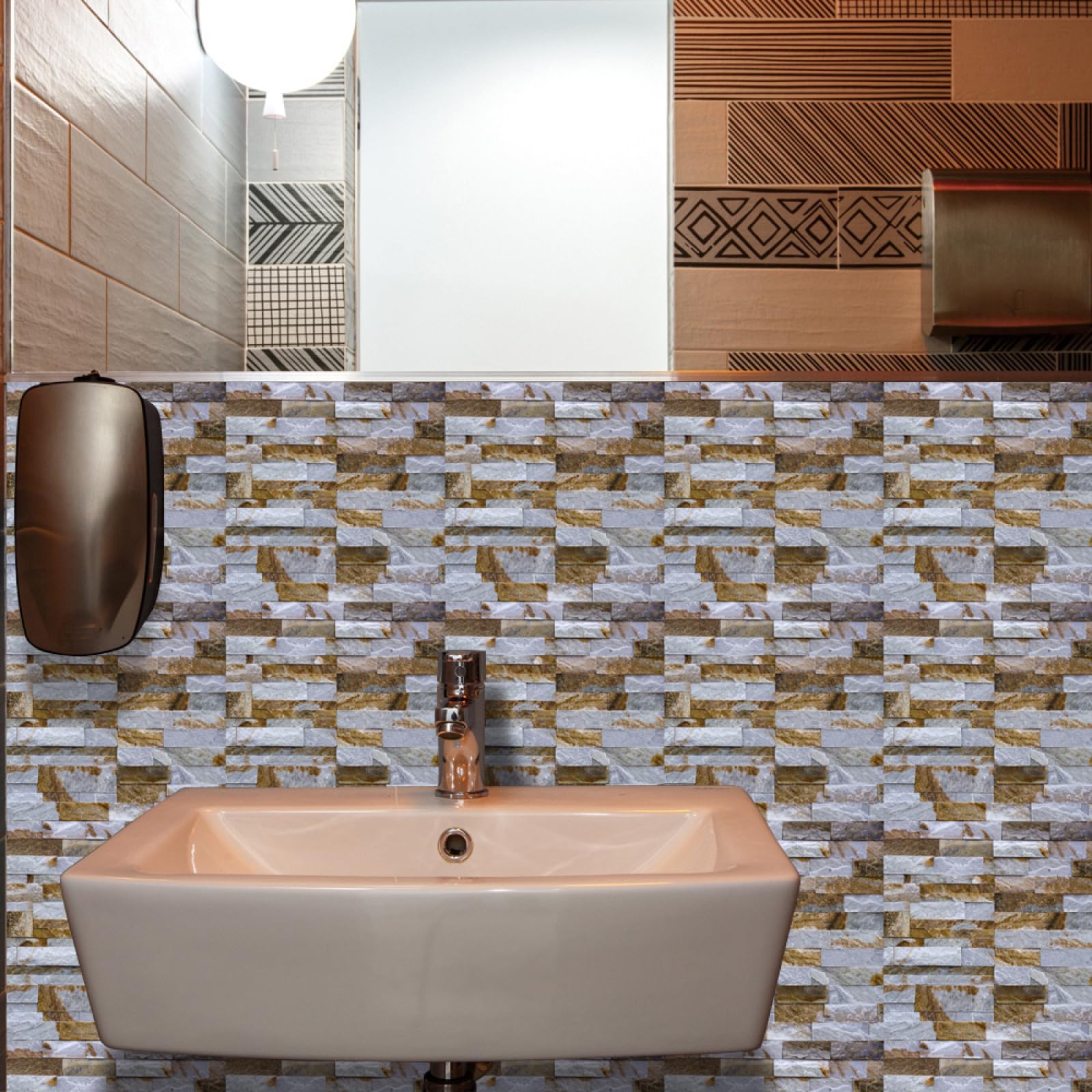Piastrelle Adesive Cucina Marrone Bianco Pietra Mattone Modello Pavimento pvc Adesivo Mobili Decorazioni Piastrelle Adesive Bagno Impermeabile Resistenza all'olio Mattonelle Adesive