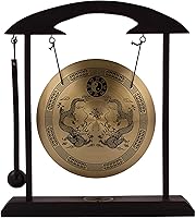 Vista 1 de THY COLLECTIBLES Gong Bell de escritorio de Feng Shui de latón con soporte y pisón para decoración del hogar, dragones gemelos