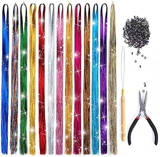 Sponsored Ad - 47 Inch Tinsel Hair Extensions with Tools, 13 Colors 2700 Strands Hair Tinsel Kit, Sparkly Glitter Tinsel H...