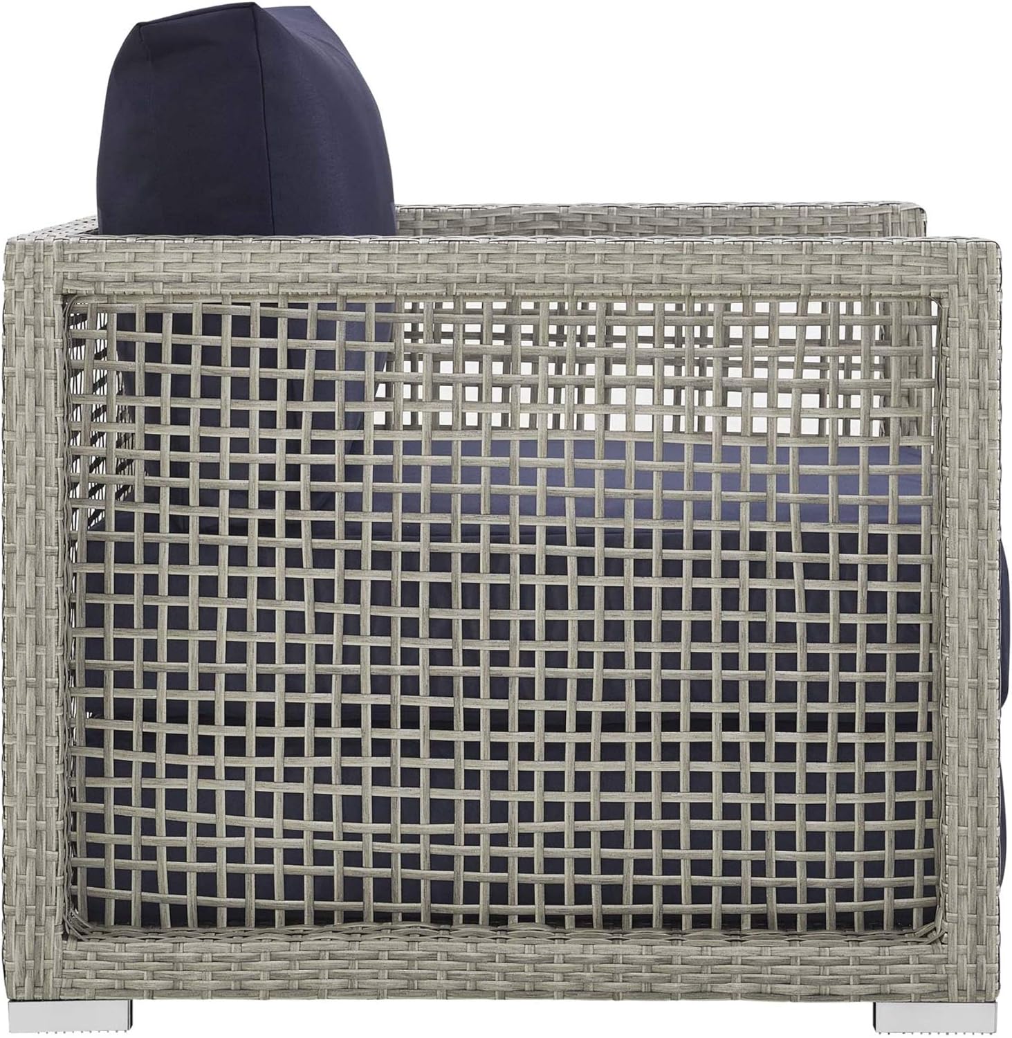 Ergode Aura Outdoor Patio Armchair | Gray-on-Gray Wicker Rattan | Aluminum Frame | All-Weather Cushions | Extra Wide & Deep | Chrome Plated Feet