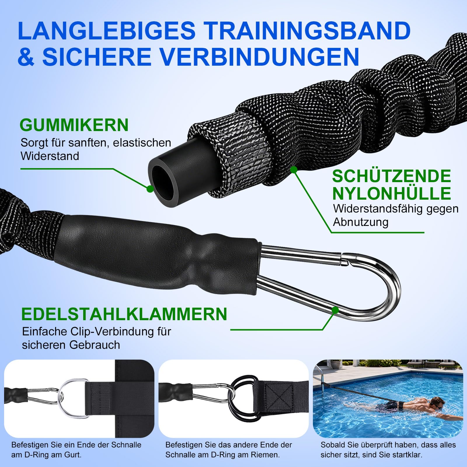 Schwimmgurt für Pool | 2.5-7.5M Einstellbare Schwimmwiderstand Gürtel | Schwimmgurt Pool Erwachsene Kinder | Schwimmtrainer Gürtel | Schwimmhilfe für Jedes Schwimmbad Ohne Schwimmleine