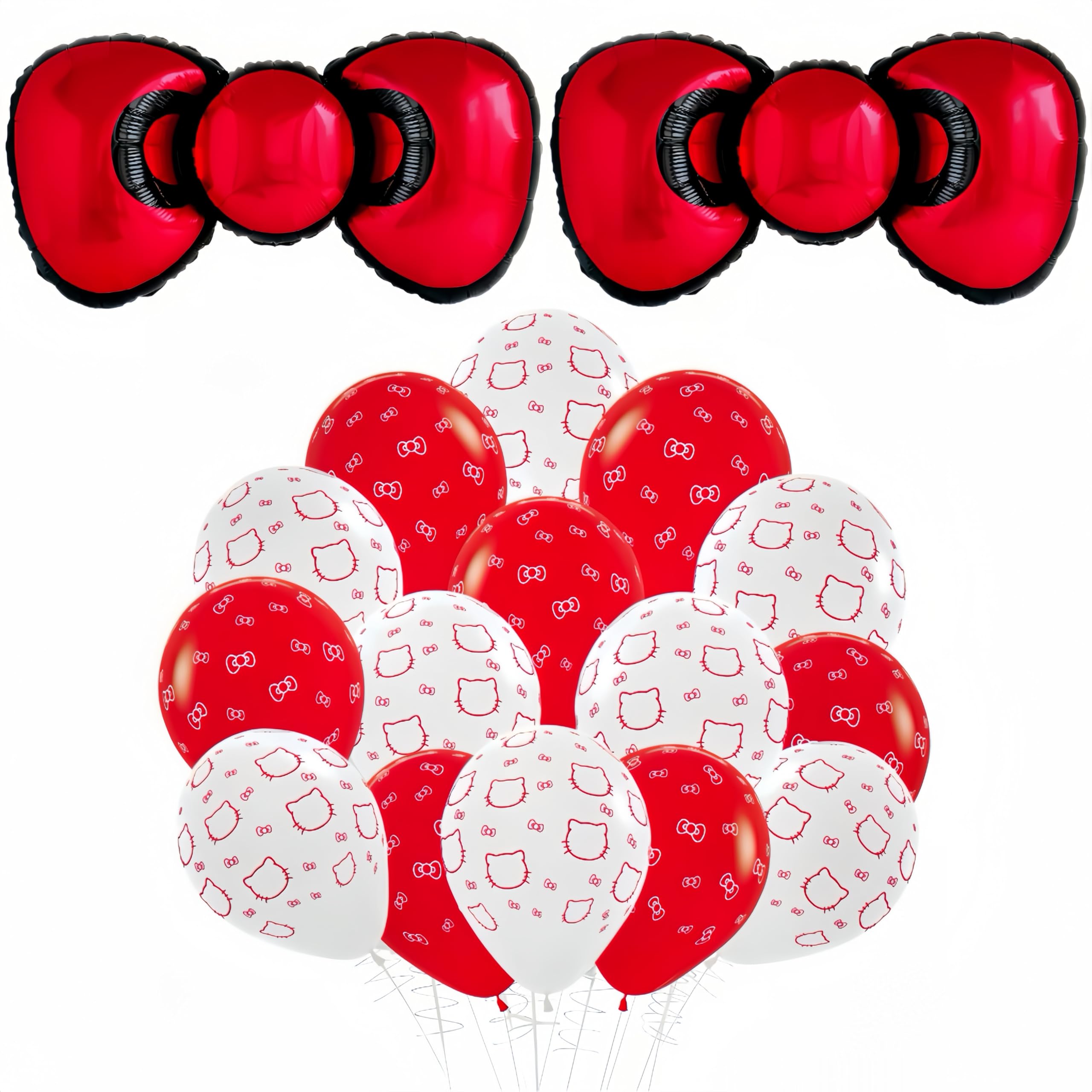 22 PCS Cat Kitty Balloons/Bow Balloons for Girls Kitty Theme Party/Baby Shower Girl Gender Reveal Supplies/Cute Anime Party Decoration/Hello Cat