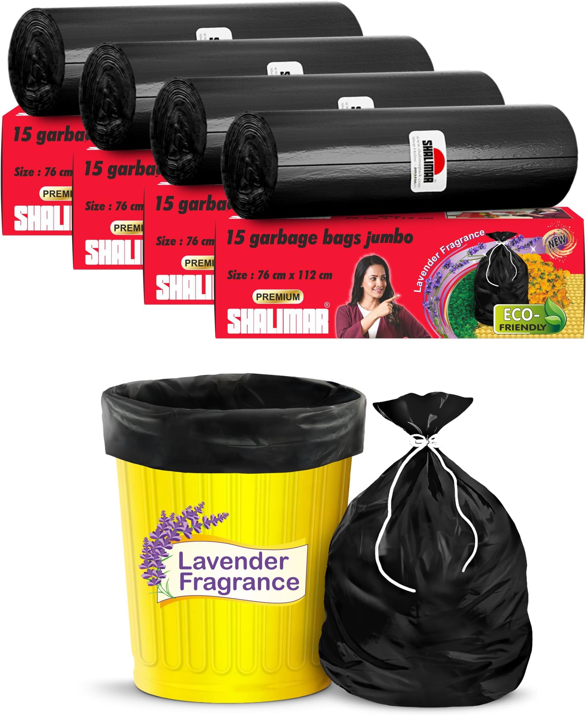 Shalimar Premium (Lavender Fragrance) Scented Garbage Bags | Jumbo 30 X 45 Inches | 60 Bags (15 Bags X 4 Rolls) | Dustbin Bag/Trash Bag | (Black) - Perforated Box for Easy Dispensing