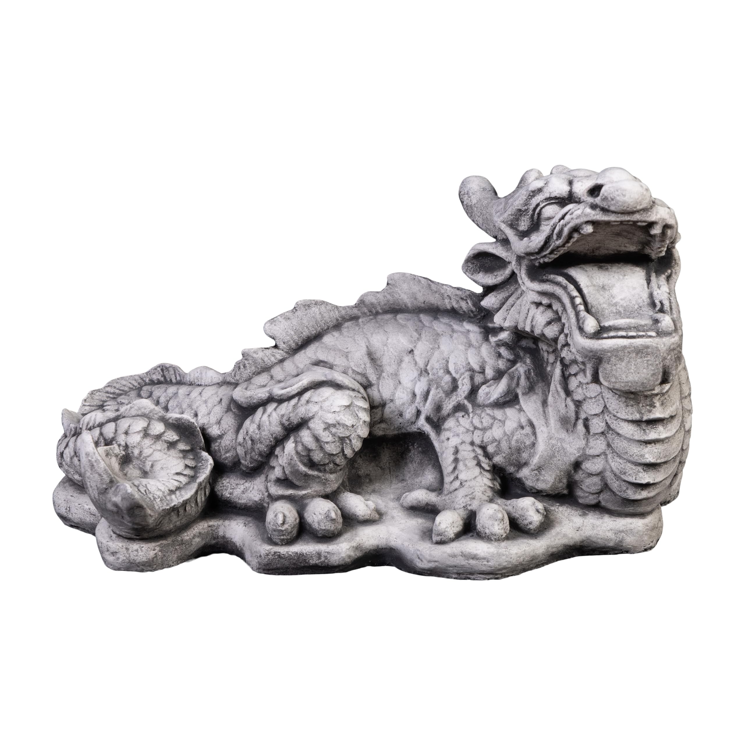 gartendekoparadies.de Chinesischer Drachen, Steinfigur, H. 28 cm, 15 kg, Grau, frostsicher aus Steinguss für Außenbereich