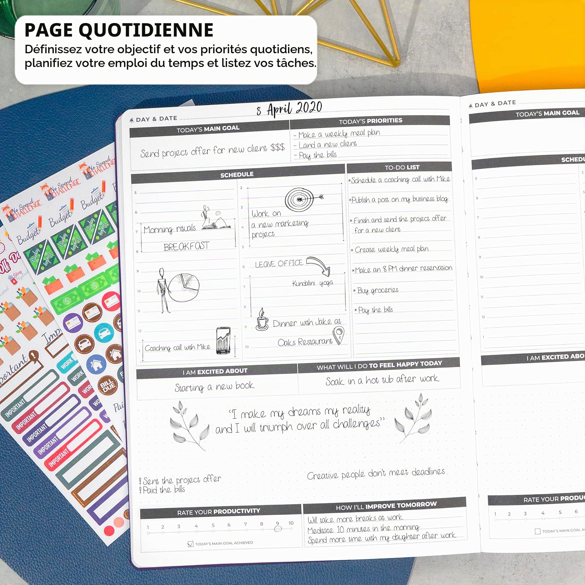 Clever Fox Planner Daily PRO - Planificateur quotidien et journal de gratitude pour être productif, gérer le temps et atteindre vos objectifs, non daté, format A4-21,5 x 28 cm, dure 3 mois (violet)