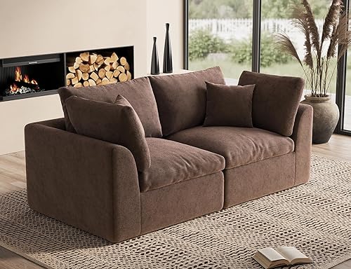 Miniatura 25 de Sofás seccionales Cloud de 110" para sala de estar, sofá convertible en forma de L con otomana, sofá seccional modular de 3 plazas, blanco cálido