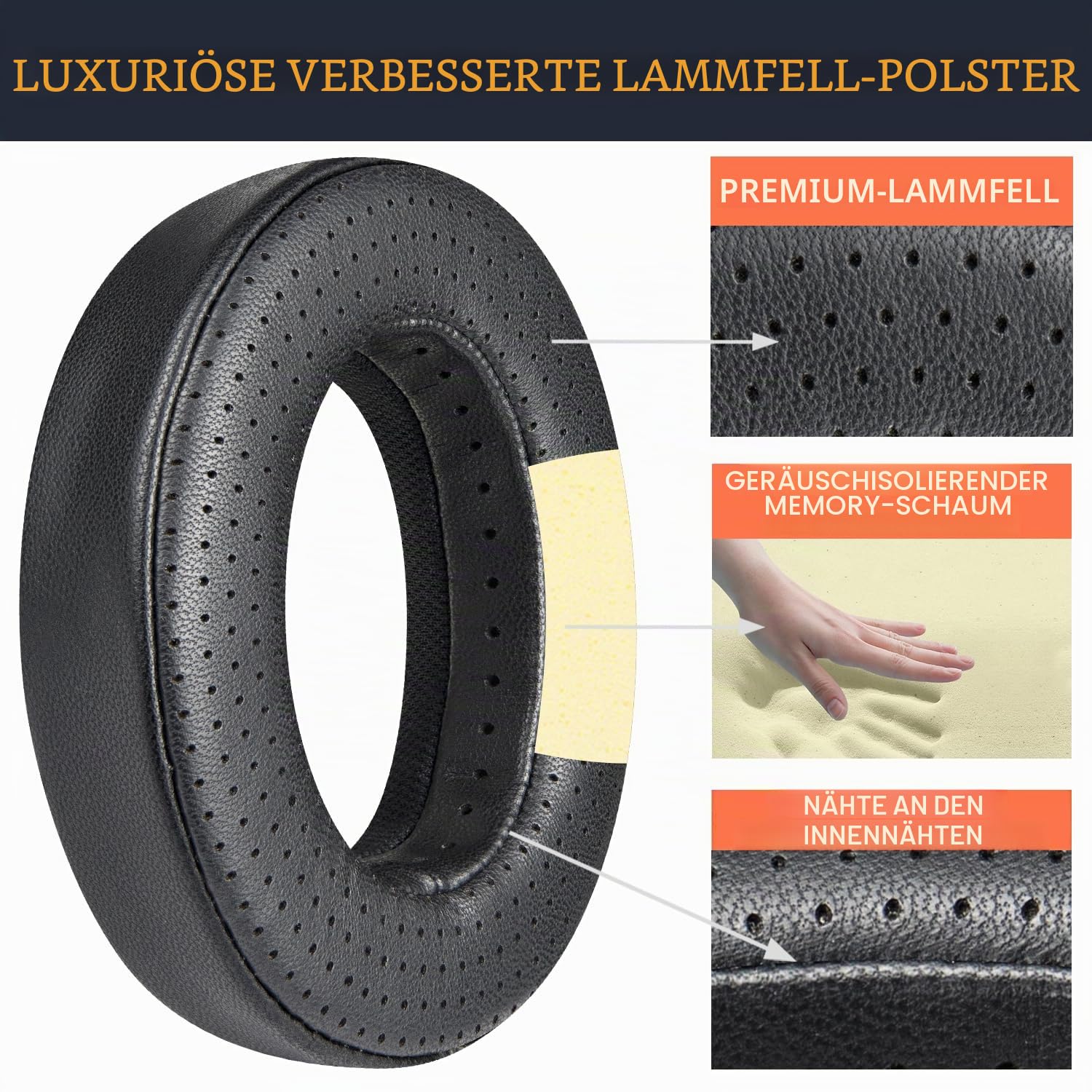 SOULWIT Lammfell Ersatz Ohrpolster für Focal Clear/Clear MG/Utopia/Elegia/Elex/Stellia/Celestee/Radiance Kopfhörer, Ersatzpolster Polster mit hochdichtem Memory-Schaumstoff