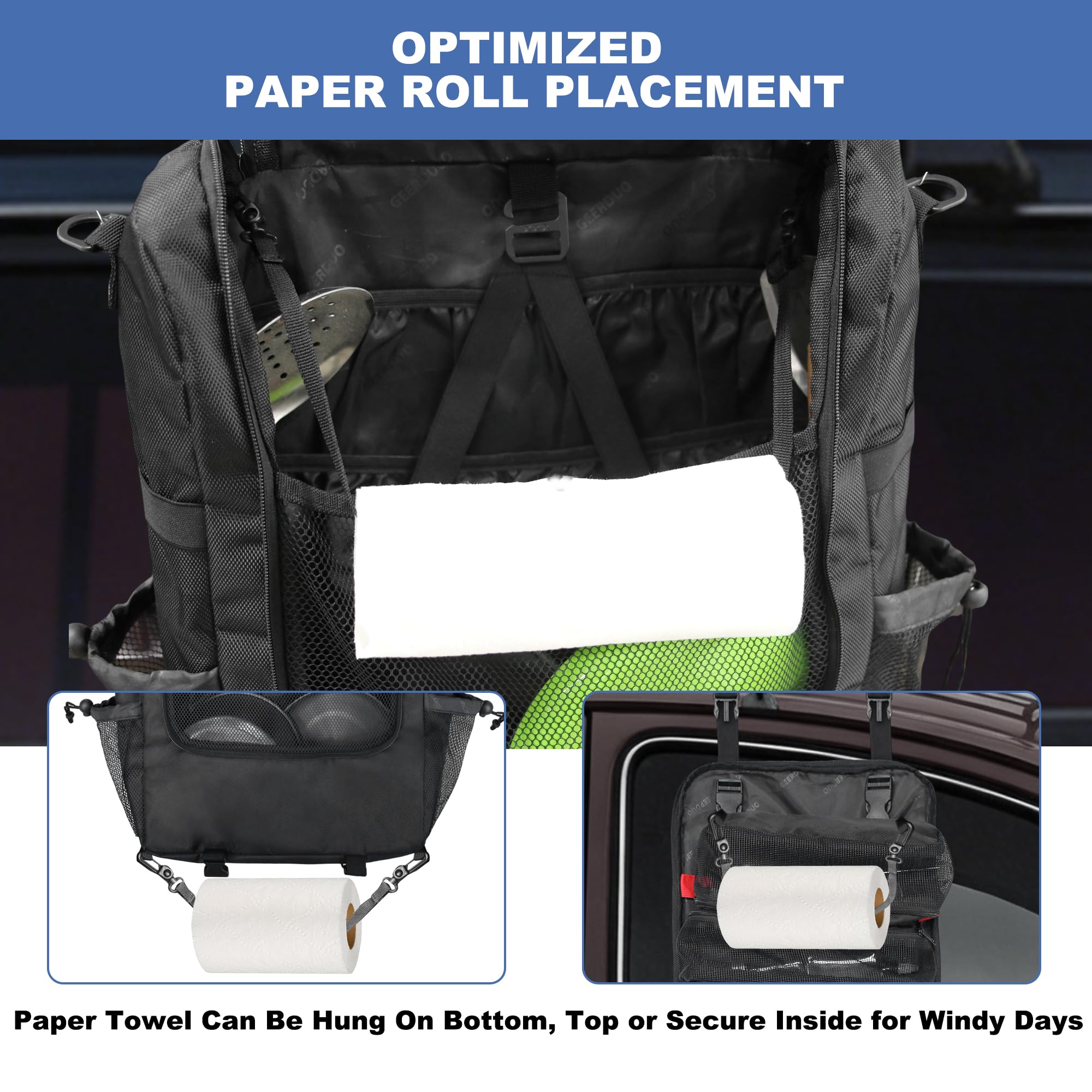 Camping-Küchen-Organizer, tragbare Kochutensilien-Aufbewahrung, hängende Caddy Tasche mit mehreren Taschen für Camping, Kochgeschirr, Grillen, Auto, Reisen, Picknick (nur Tasche), schwarz
