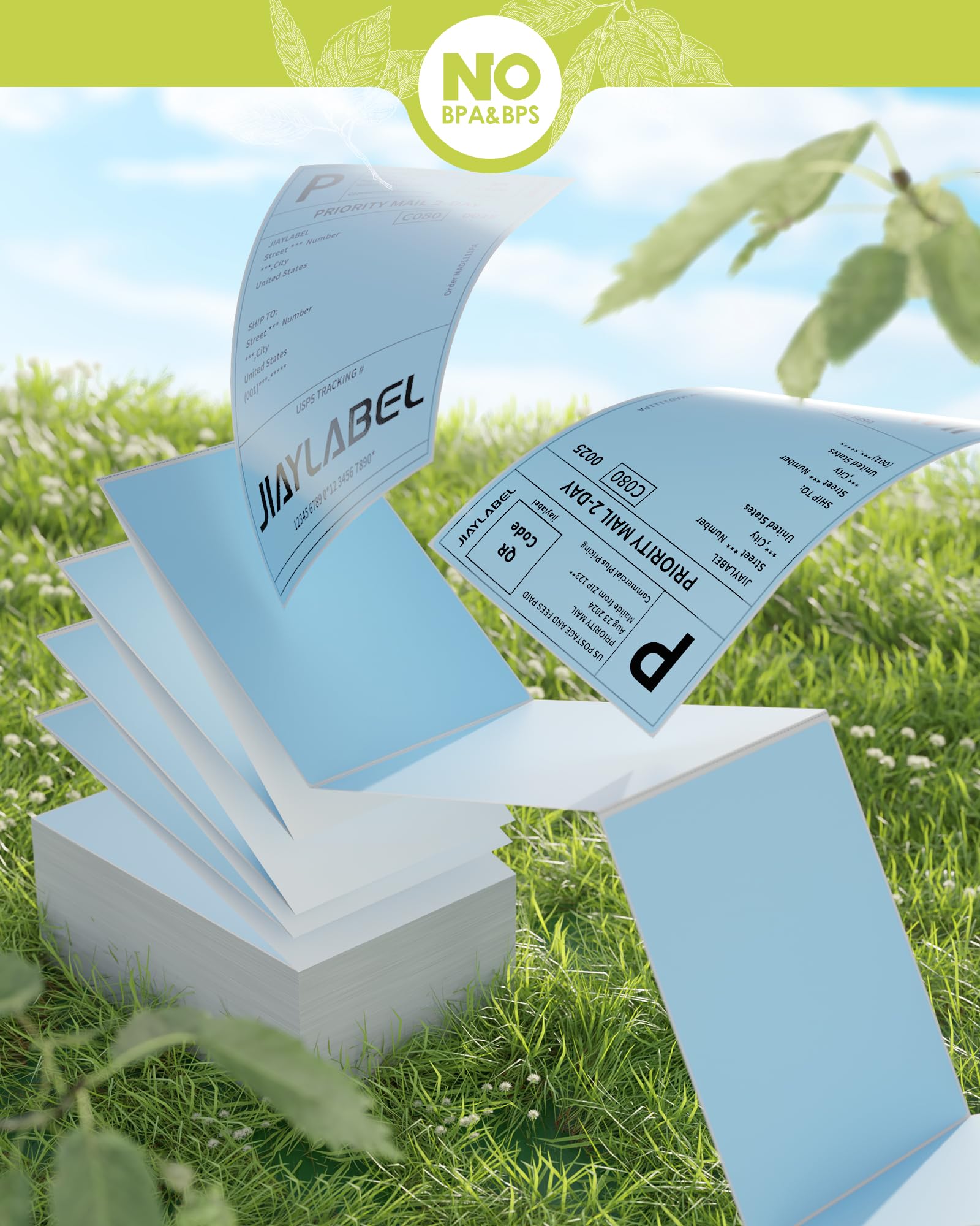 4x6 Etichette di spedizione termica per spedizioni postali carta per stampante termica diretta per etichette USPS Indirizzo UPS Big Packing Fanfold Colore blu 500 etichette/stack, 1 pila