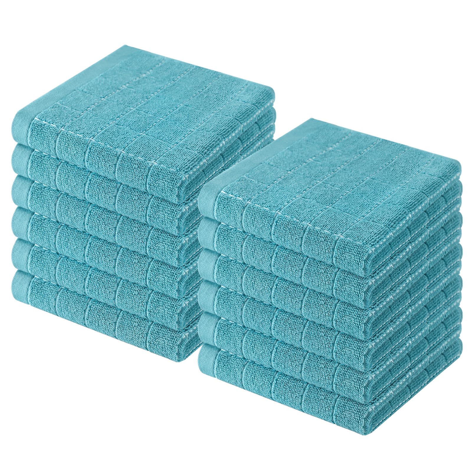 Homaxy 100% Cotton Terry Kitchen Dish Cloths, 12 Pack, Lake Blue | Ultra Soft and Absorbent, Suitable for Drying and Washing Dishes
