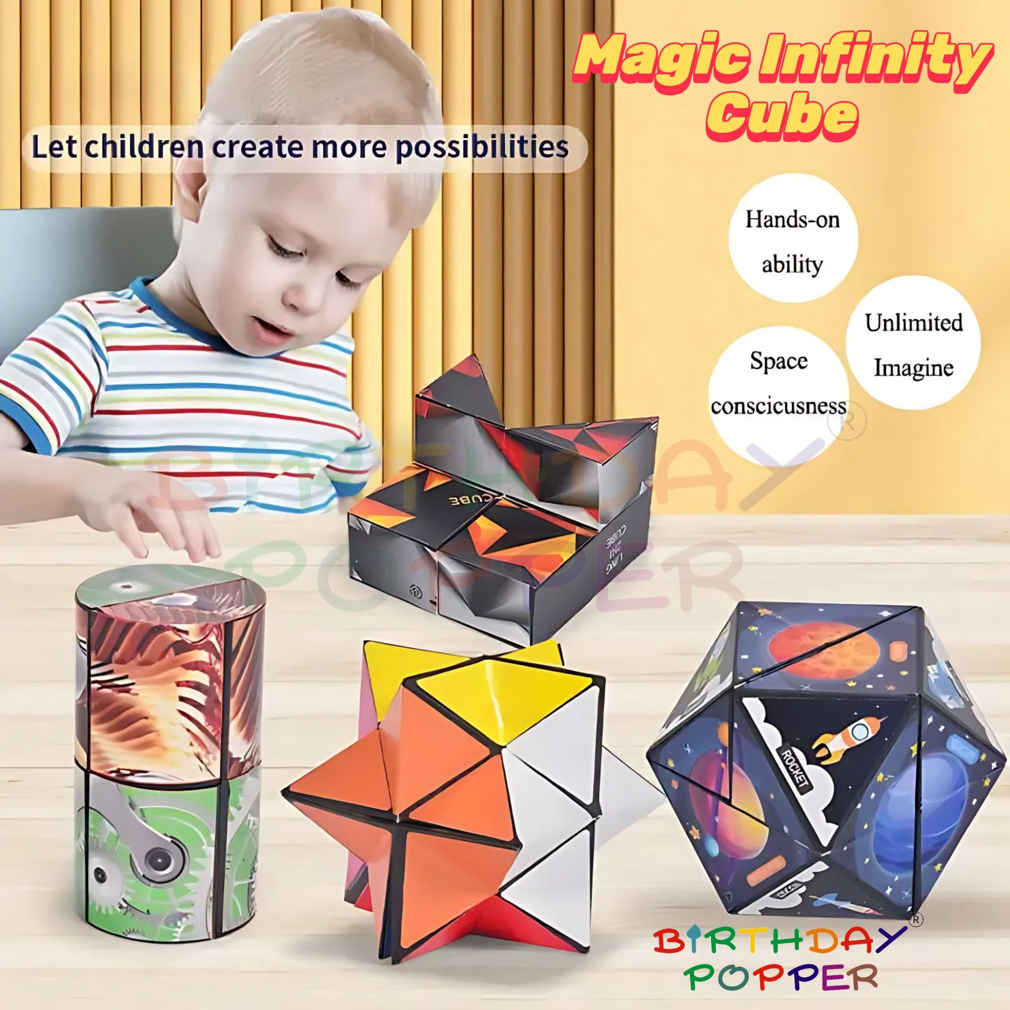 Birthday Popper Shape Shifting Versatile Puzzle Cubes as Birthday Return Gifts - Pack of 12 - Geometric 3D Puzzle Magic Infinity Cube - Educational Toys for Kids 4