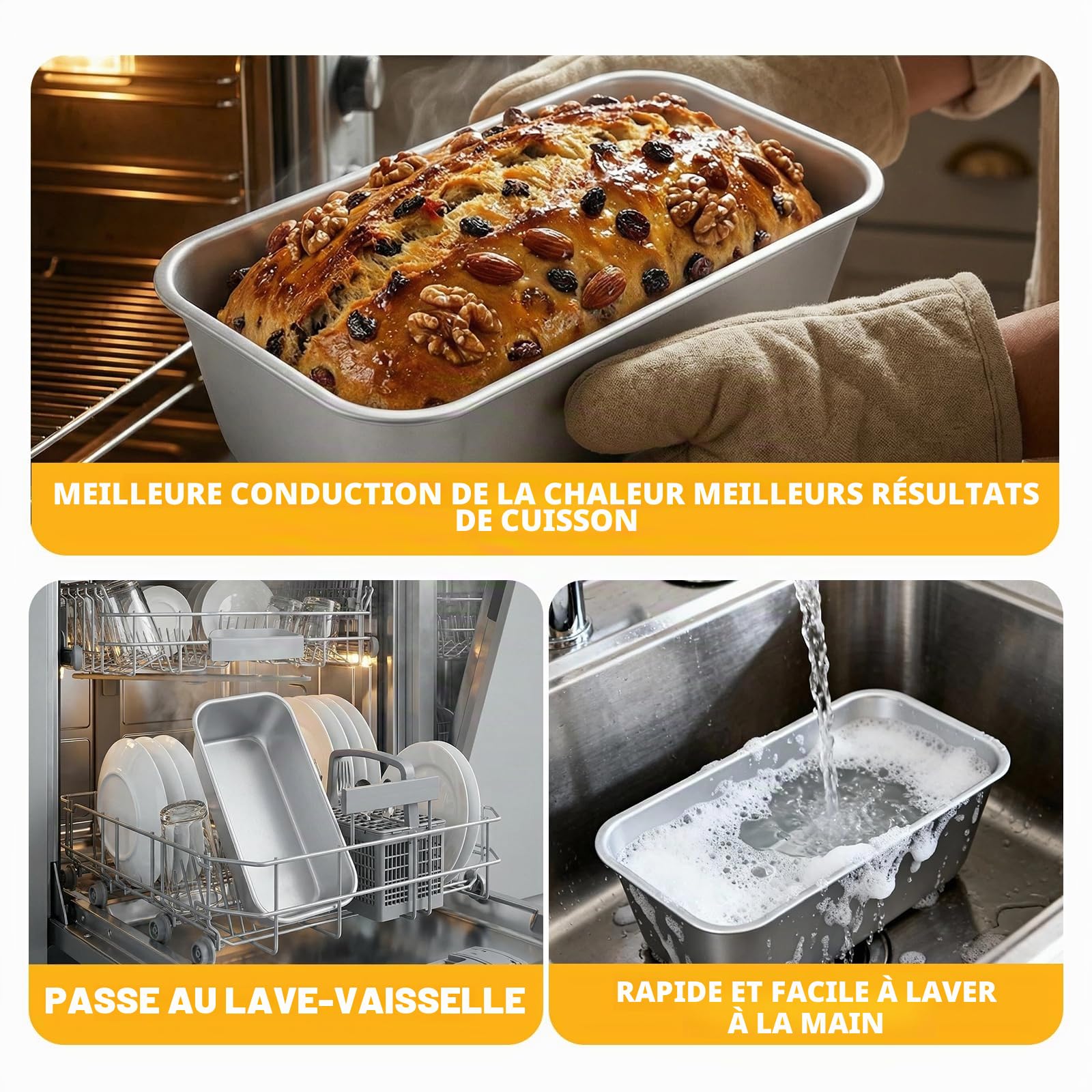 Moule à Pain 4 Pièces, Moule à Cake Rectangulaire en Aluminium Anodisé avec Revêtement Antiadhésif, 2 Grands Moules 20 cm et 2 Mini Moules, Idéal pour Pain, Cake, Toast et Gâteaux, Facile à Nettoyer