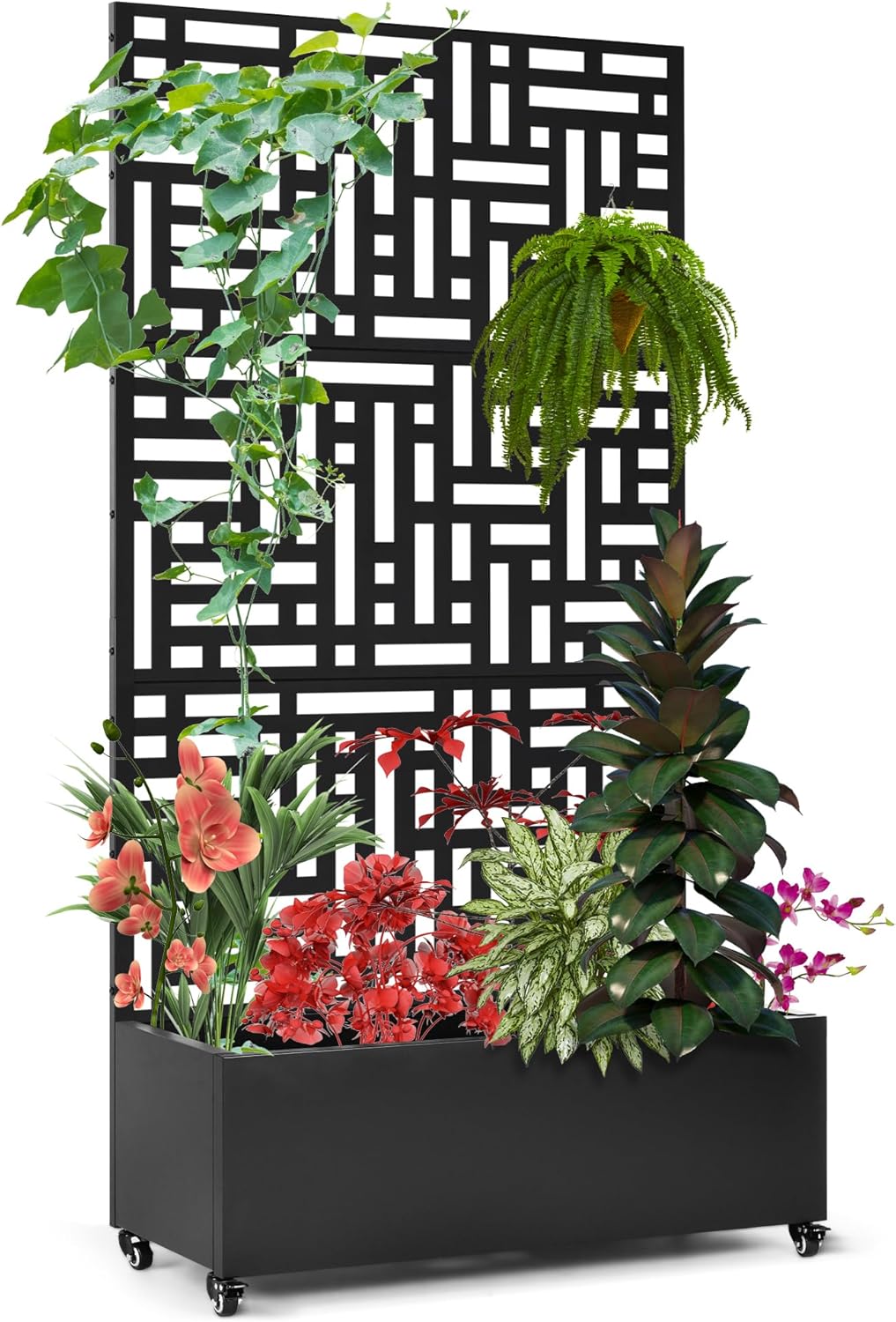 REAMIC Metal Planter Box with Trellis, Metal Raised Garden