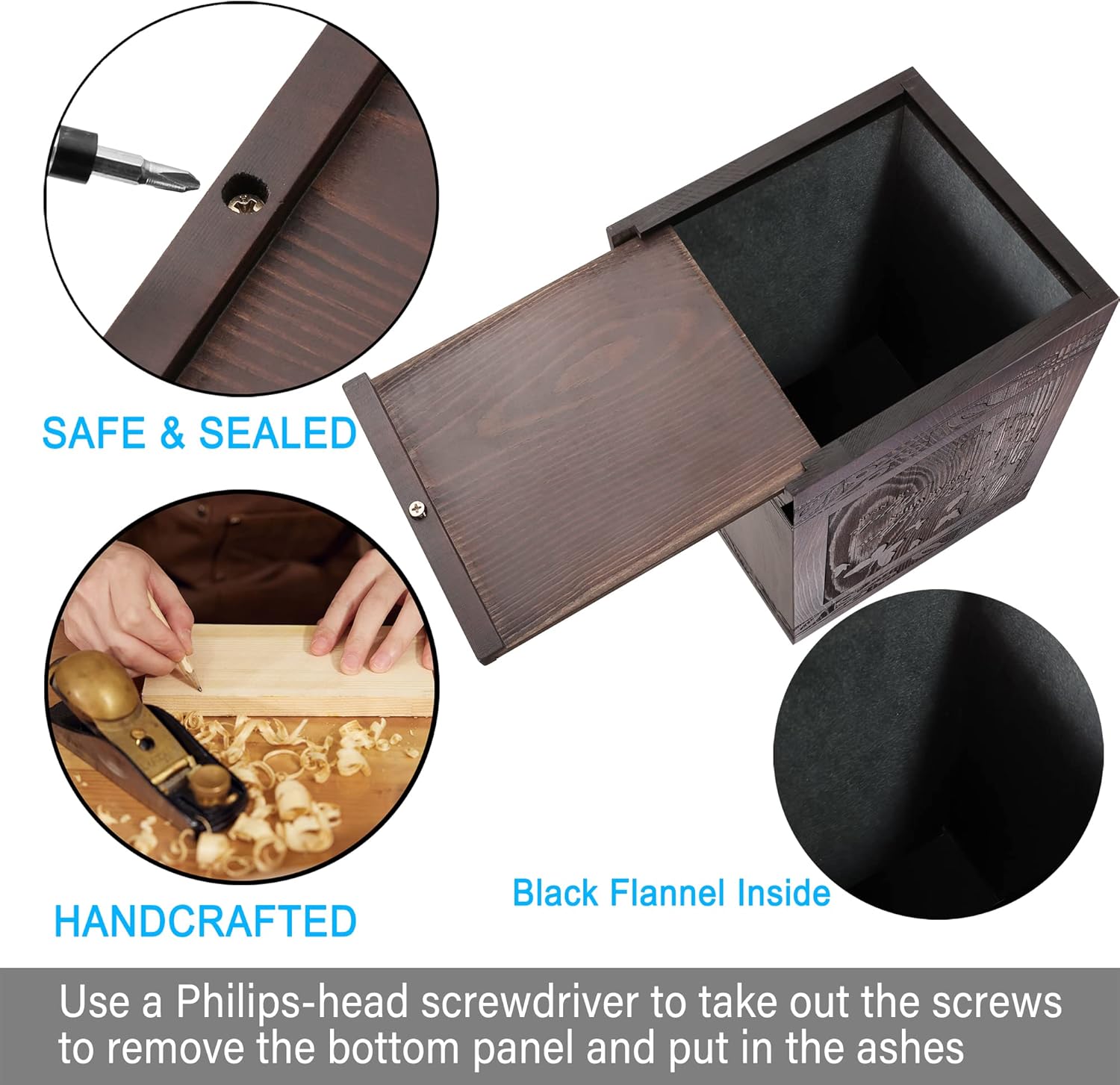 Cremation Urns for Human Ashes Adult Male Female, Wooden Carved Butterfly Urns Box and Casket for Men Women Child, Pets Cat Dog Urn, Burial Funeral Memorial Urns for Ashe, Holds 222 Cubic Inch - Image 3