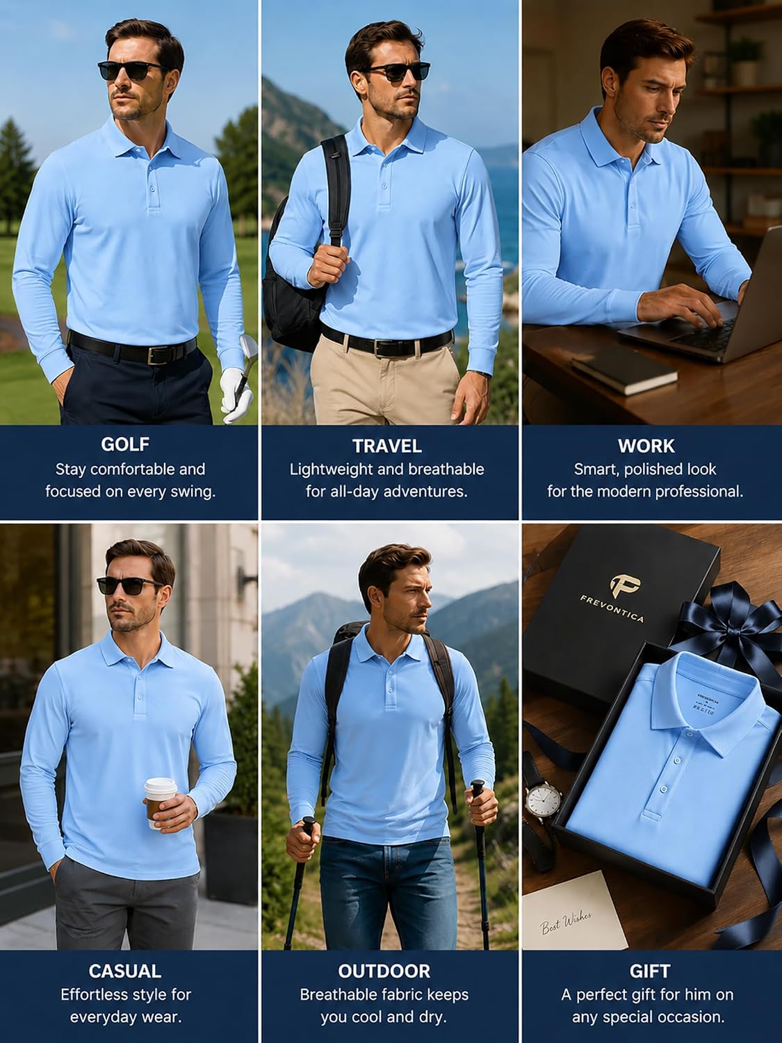 Golf Polo Shirts for Men Long Sleeve Lightweight Performance Athletic Moisture Wicking Dry Fit Collared Polo Shirt