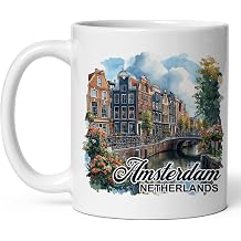 No Thorns Media Amsterdam Netherlands Mug 11oz White Ceramic Cute Coffee Mug for Souvenir Travel Gift Home Office Kitchen ID44991